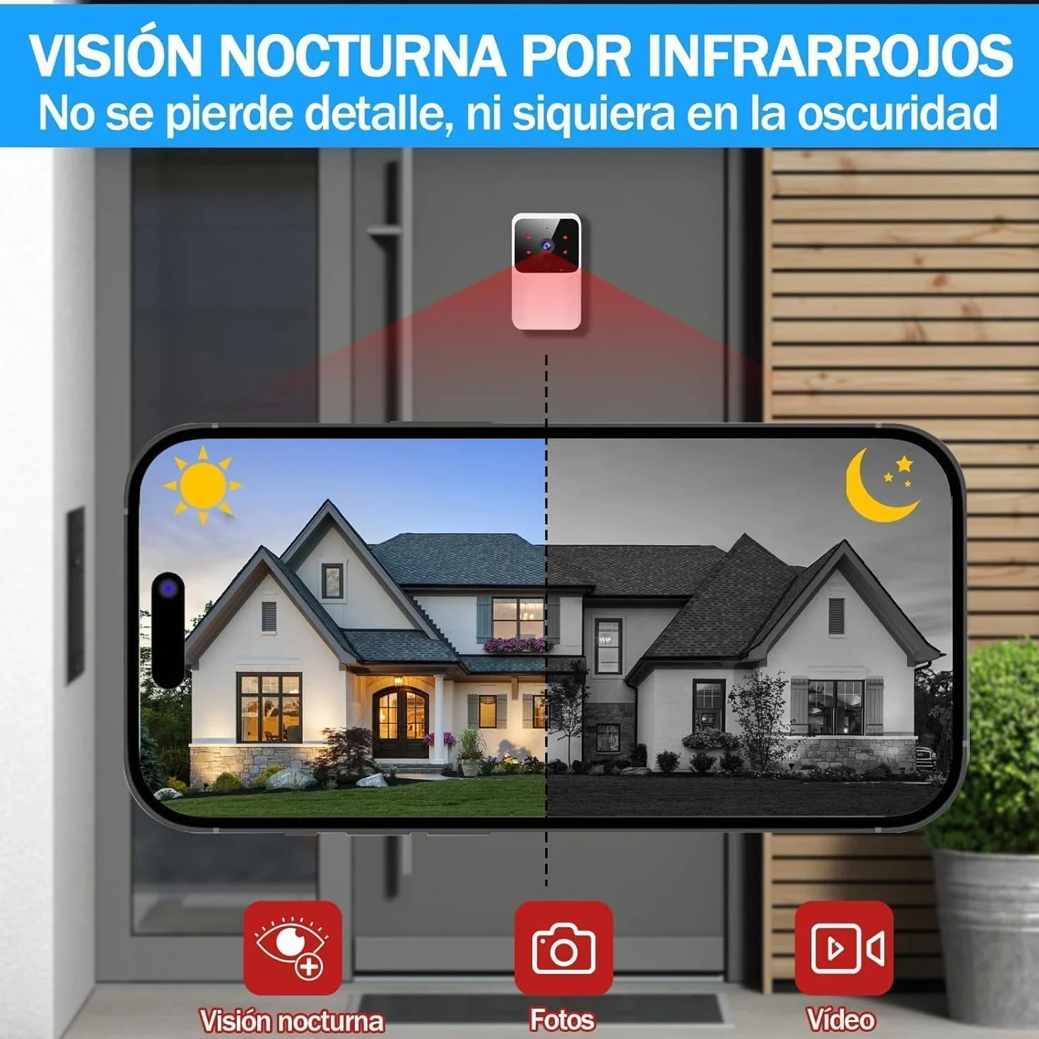 Videoportero Inalámbrico WiFi con Cámara HD1080P Visión Nocturna Resistente al Agua Control por App