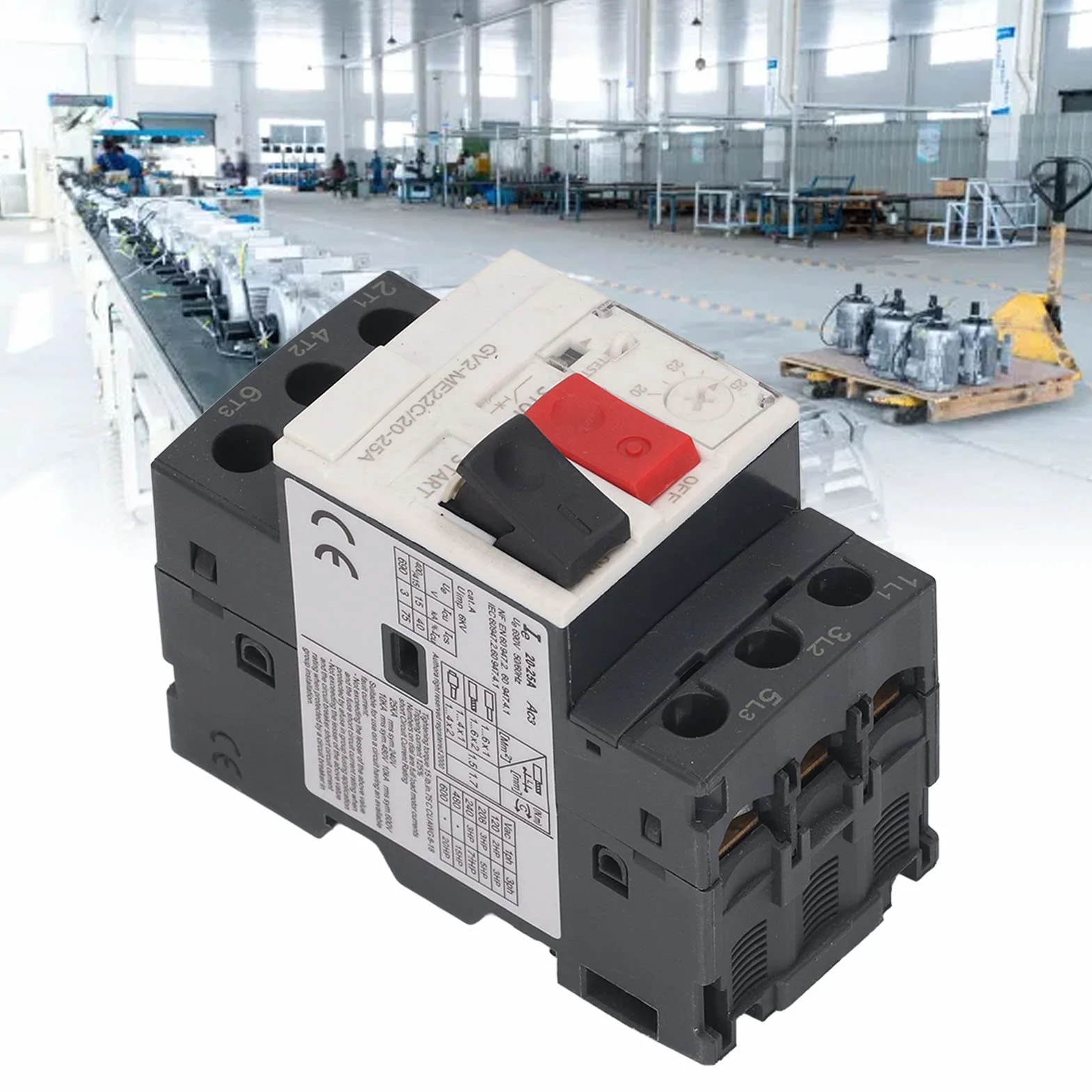 Interruptor de Disyuntor de 690 V CA Instalación de Riel de Guía de 35 Mm Disyuntor de Motor 3P con Interruptor de Protección contra Sobrecarga Botón de Arranque de Motor Manual (GV2-ME22C 20-25A)