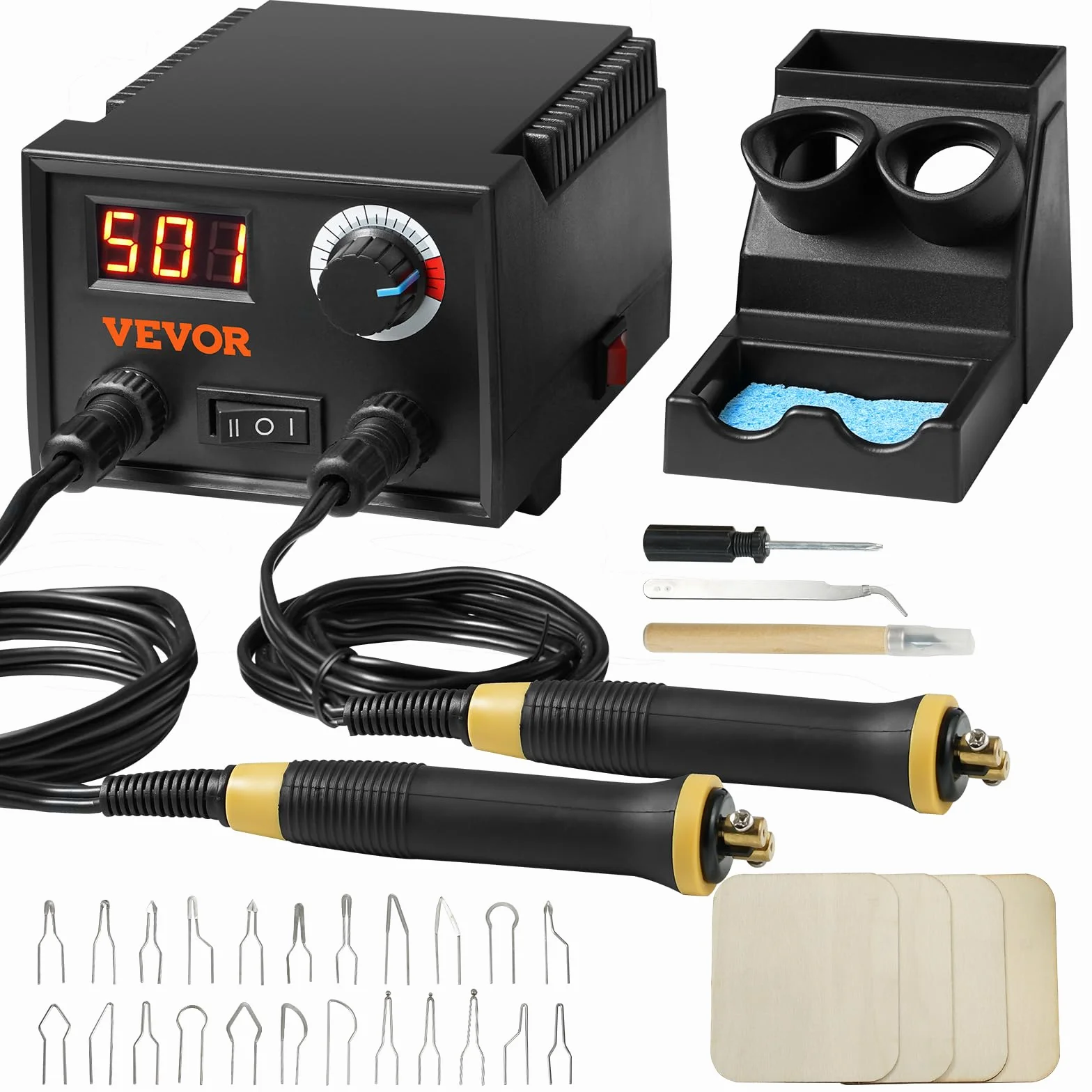 VEVOR Kit de Pirograbado de Madera 200~700°C Máquina de Pirograbado Profesional Ajustable Pantalla Digital con 2 Puertos 2 Bolígrafos 23 Puntas de Alambre de Metal para Madera, Cuero, Corcho, Calabaza