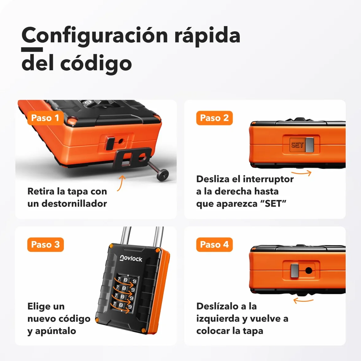 Candado de combinación para taquillas de gimnasio, escuela o trabajo, armarios, puertas, vallas y almacenes – Seguridad de 4 dígitos – Pack de 1, Negro/Naranja