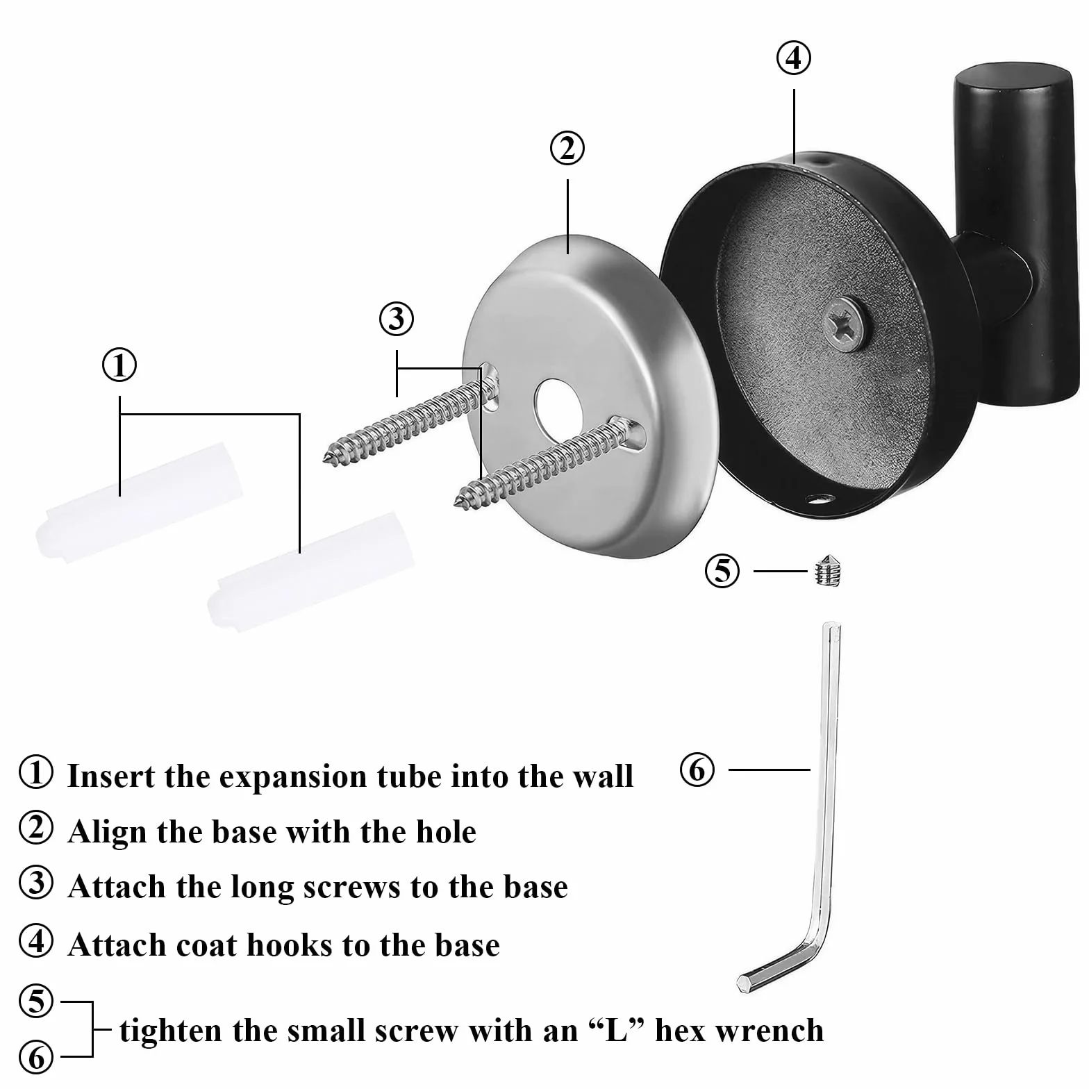 4 Piezas Ganchos para Abrigos Montados en Pared, Ganchos para Toalla, Gancho de Acero Inoxidable con Tornillos, Colgador Toalla Baño, Colgar Pared Gancho Negro Mate, para Baño Ducha Cocina