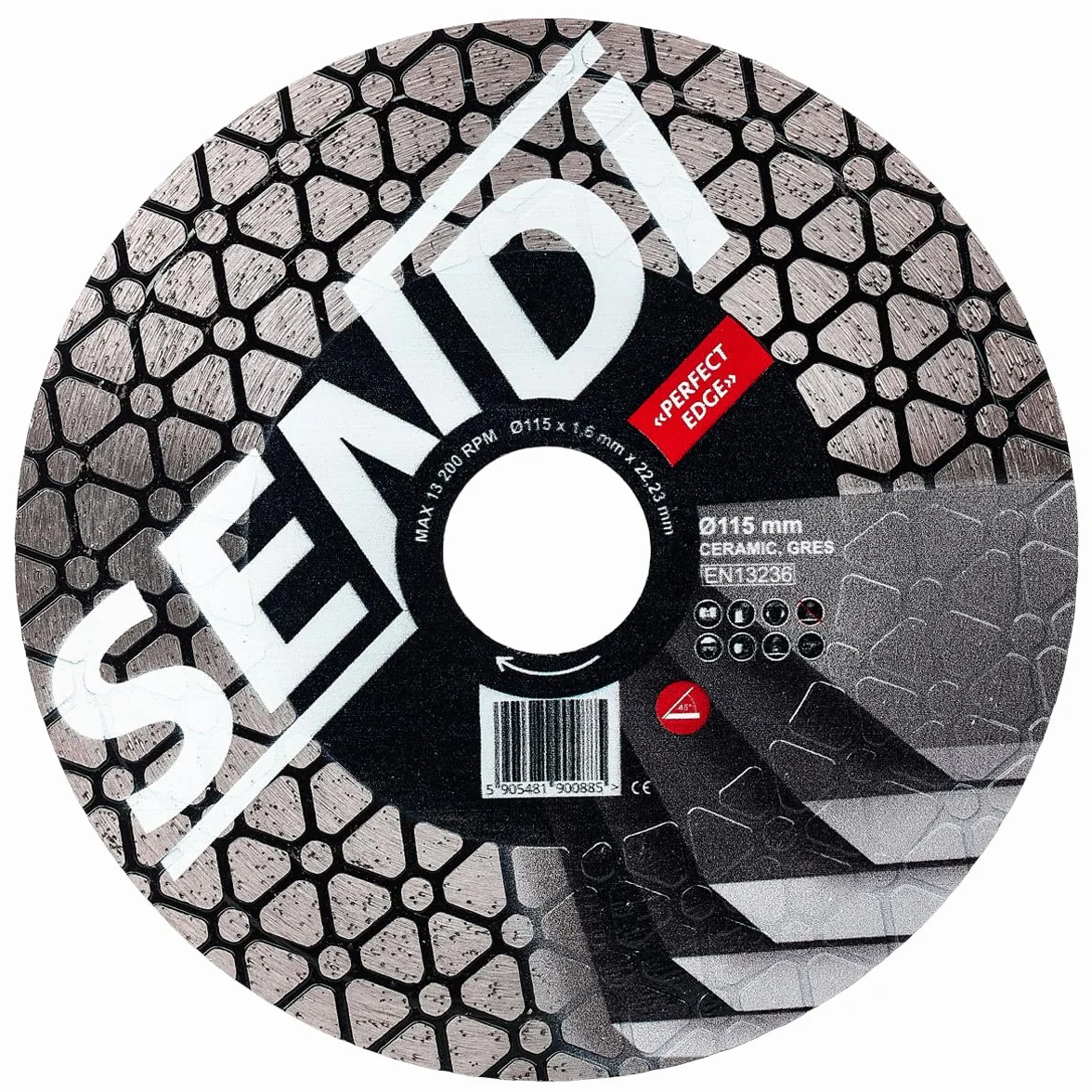 Disco de Diamante SENDI PERFECT EDGE - Especial para Ingletes/Corte 45 grados - Apto para Porcelanico,Gres,Pasta blanca...- Disco hecho para Alicatadores y Albañiles. (115mm)