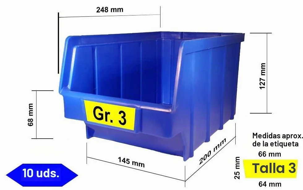 26 unidades cajas apilables de plástico azul tamaño 3 (145 x 248 x 127 mm) PP cajas de almacenamiento visibles cajas apilables │ P-D-W®