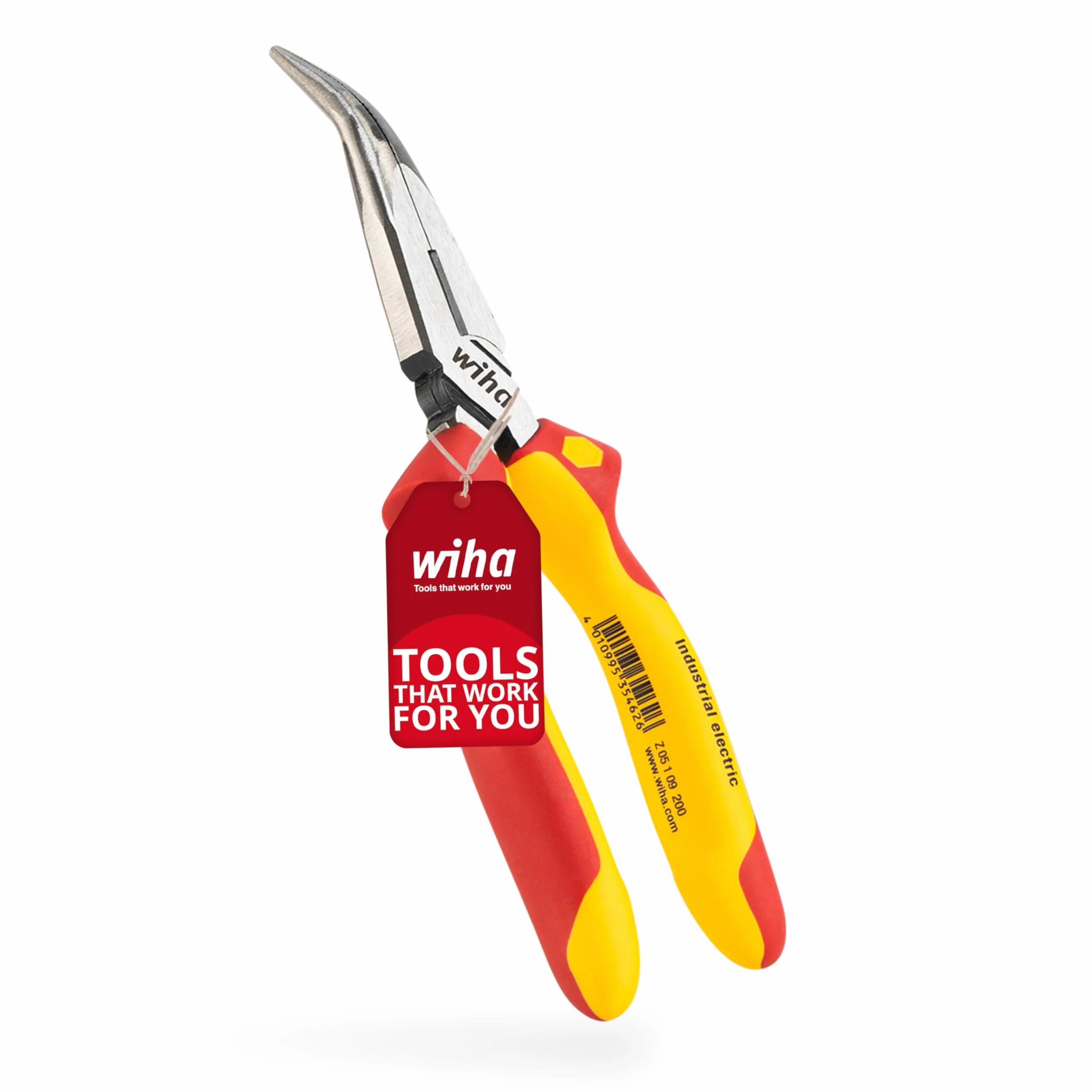 Wiha Alicates de boca semi-redonda Industrial electric con filo de corte, con forma curvada, aprox. 40° 200 mm, 8" (35462)