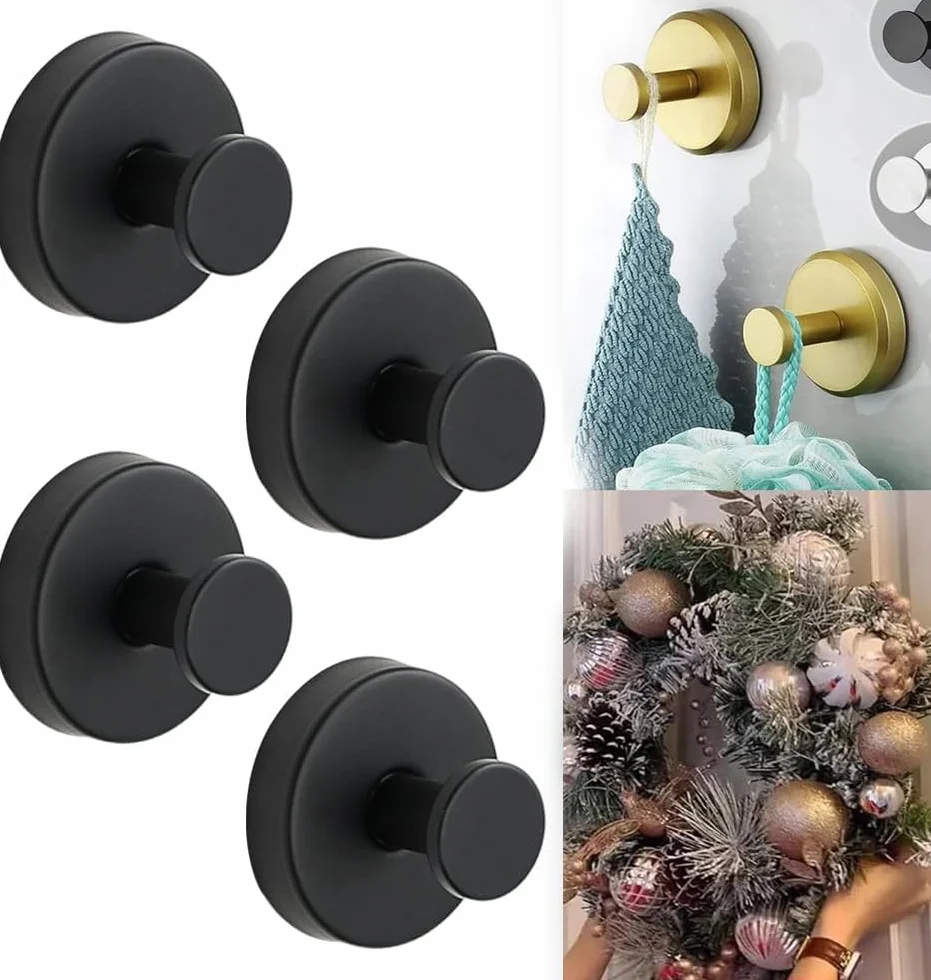Genérico Ganchos Ventosa, 2026 New Soporte Para Toallas De Baño, Ganchos Ventosa Baño Vacío Súper Fuerte Sin Taladro, Acero Inoxidable con Ventosa, Sin Agujeros, Gancho De Pared (Black-4 PCS)