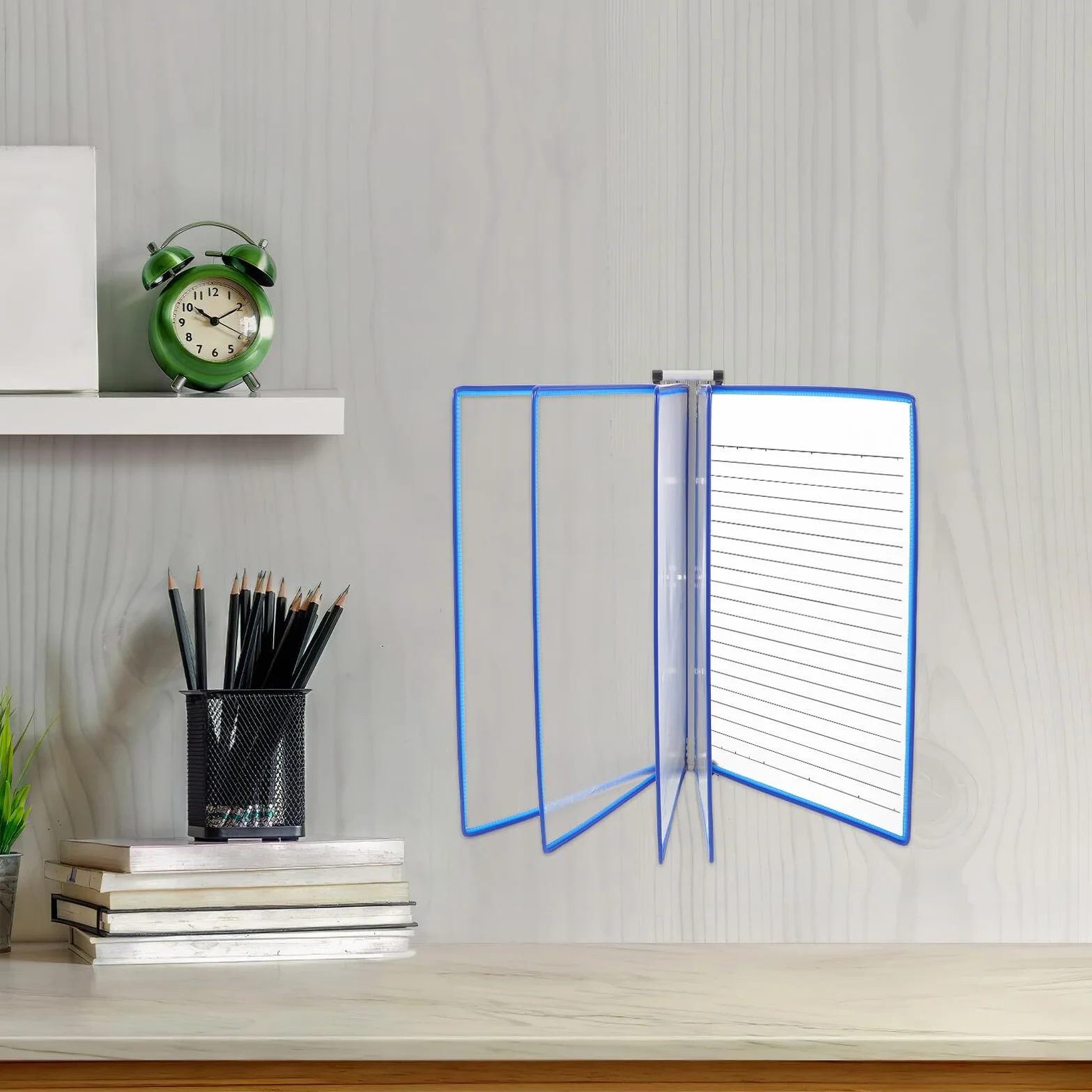 Exhibidor de Documentos de Pared A4 5 Paneles Transparentes Organizador de Carpetas Azul