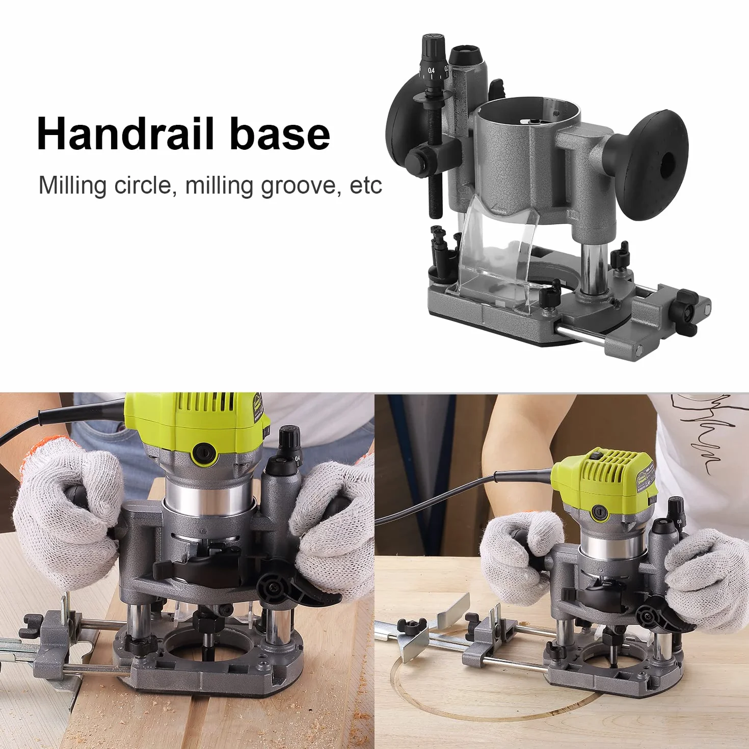 Fresadora de Madera Rebajadora Eléctrica, DEWINNER Desmoladora Eléctrica compacta 220 V, 710 W, 3 Bases Incluidas, 3 Pinzas de 1/4 Pulgadas, 6 mm y 8 mm, 5 Fresas de Carburo