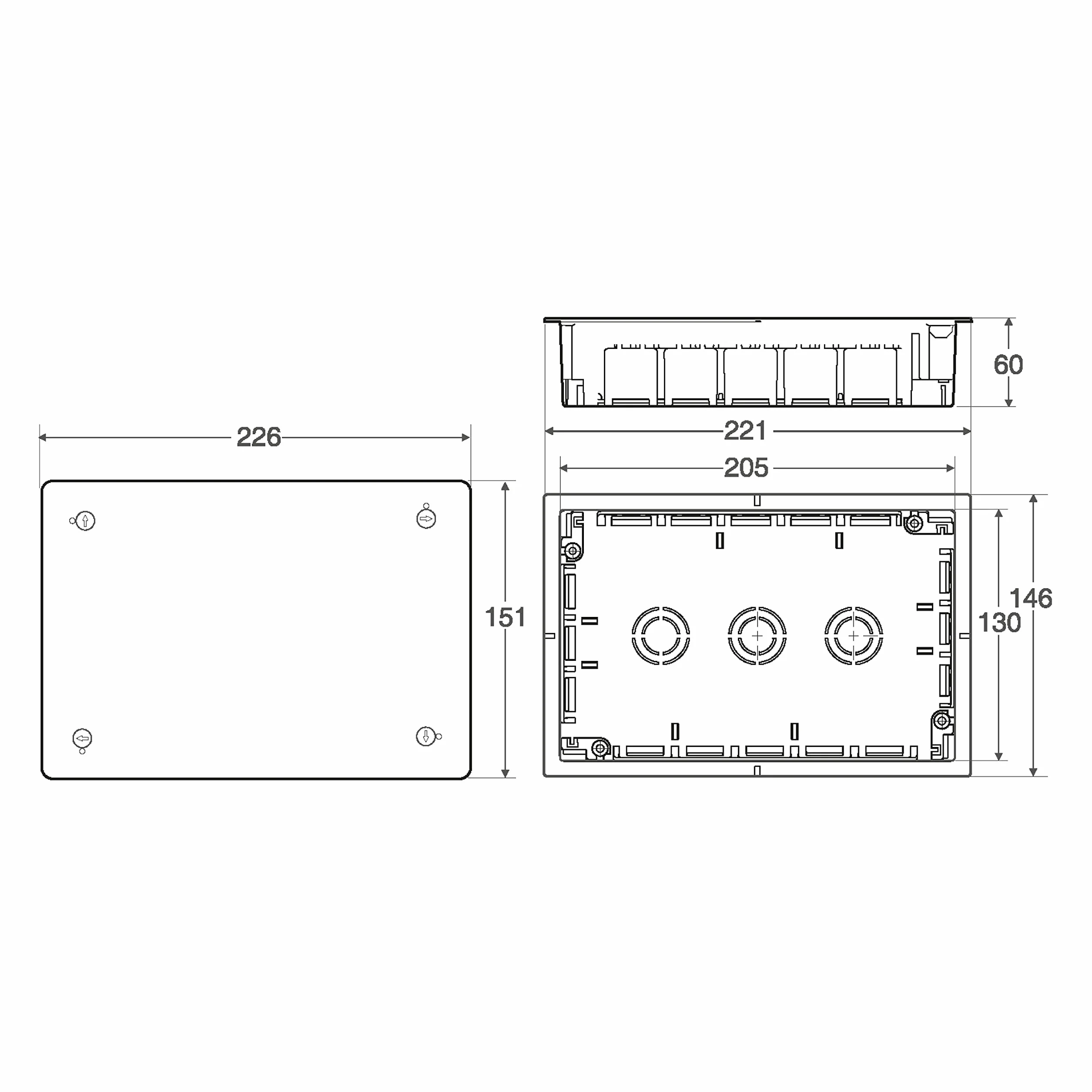 FAMATEL - Caja empotrar | Tapa con tornillos | Sin conos | 205x130x45 | Naranja