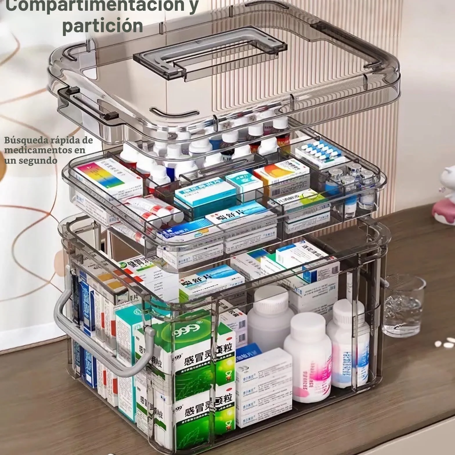 Organizador de medicamentos portátil 2 niveles Caja para medicina