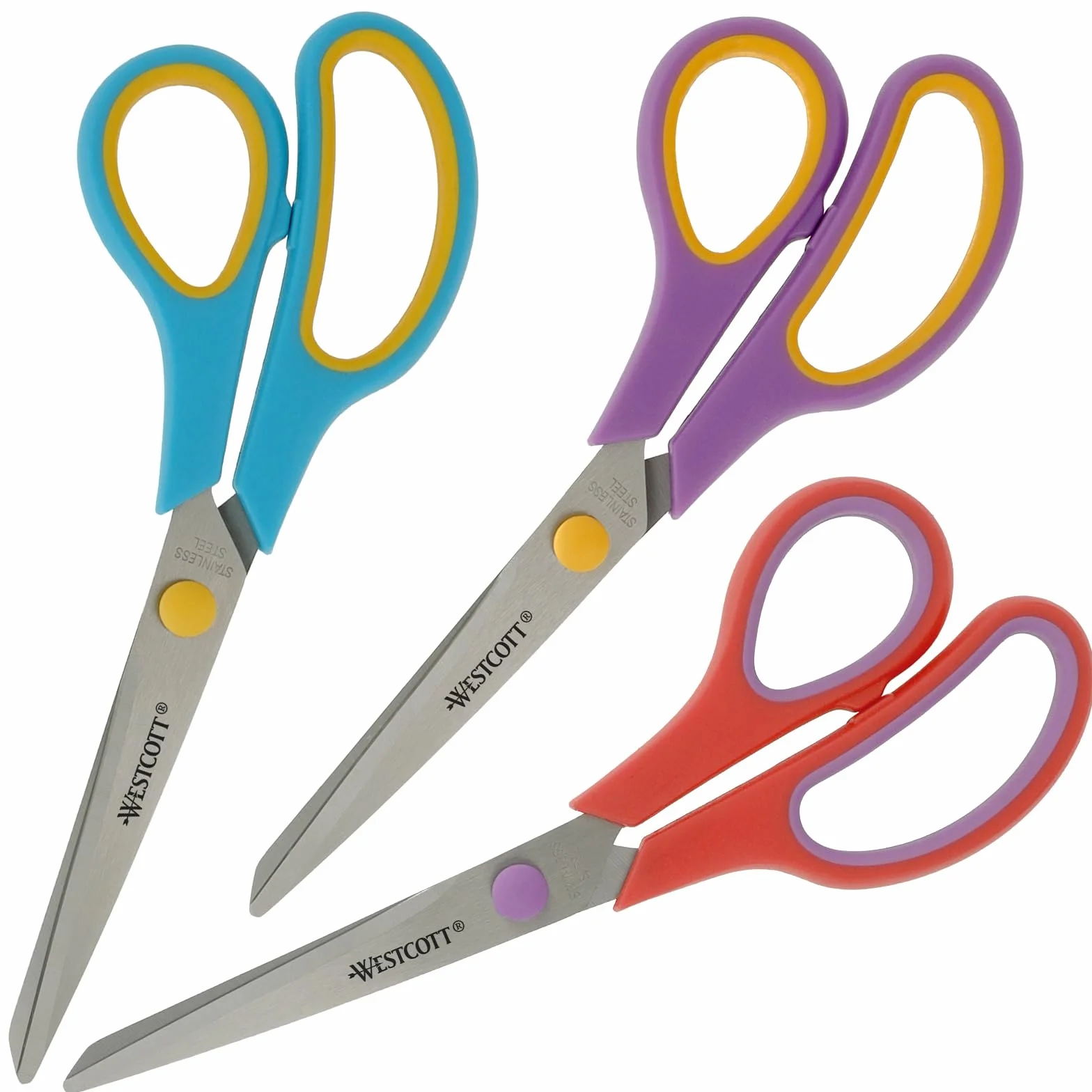 Tijeras Westcott Easy Grip 3 piezas Mix | Juego de 3 tijeras universales con agarre cómodo | Cuchilla de acero inoxidable extra afilada y duradera | Tijeras para hogar y oficina | N-90033 00