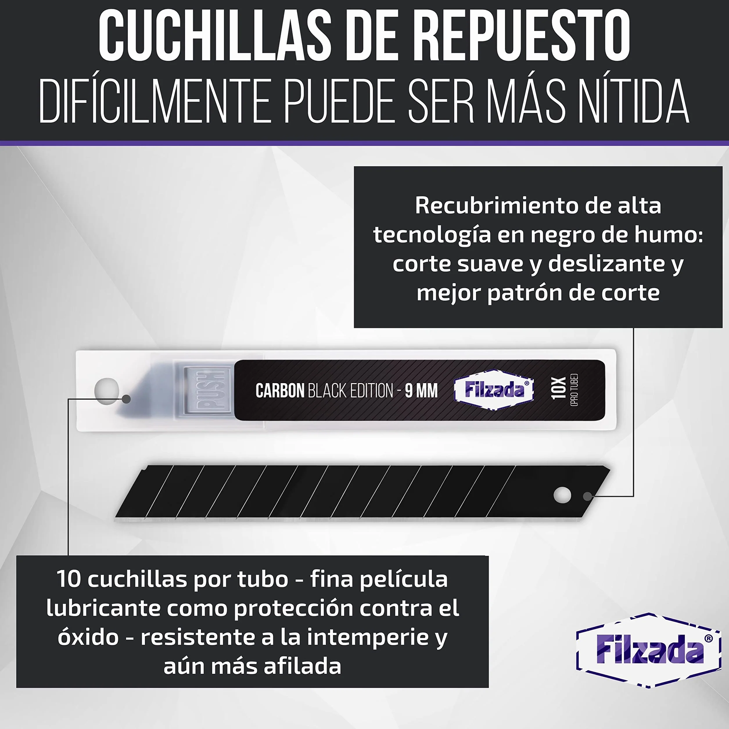 Filzada® 120x Cuchillas de repuesto para cuchillos de corte de 9mm NEGRO - Cuchillas ultra afiladas para alfombras - Cuchillas a presión para cuchillos de corte de 9mm