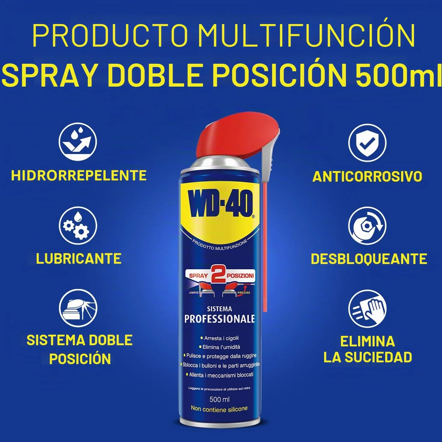 WD-40 Producto multifunción – Lubricante en spray con sistema profesional de doble posición, 500 ml, 6 unidades
