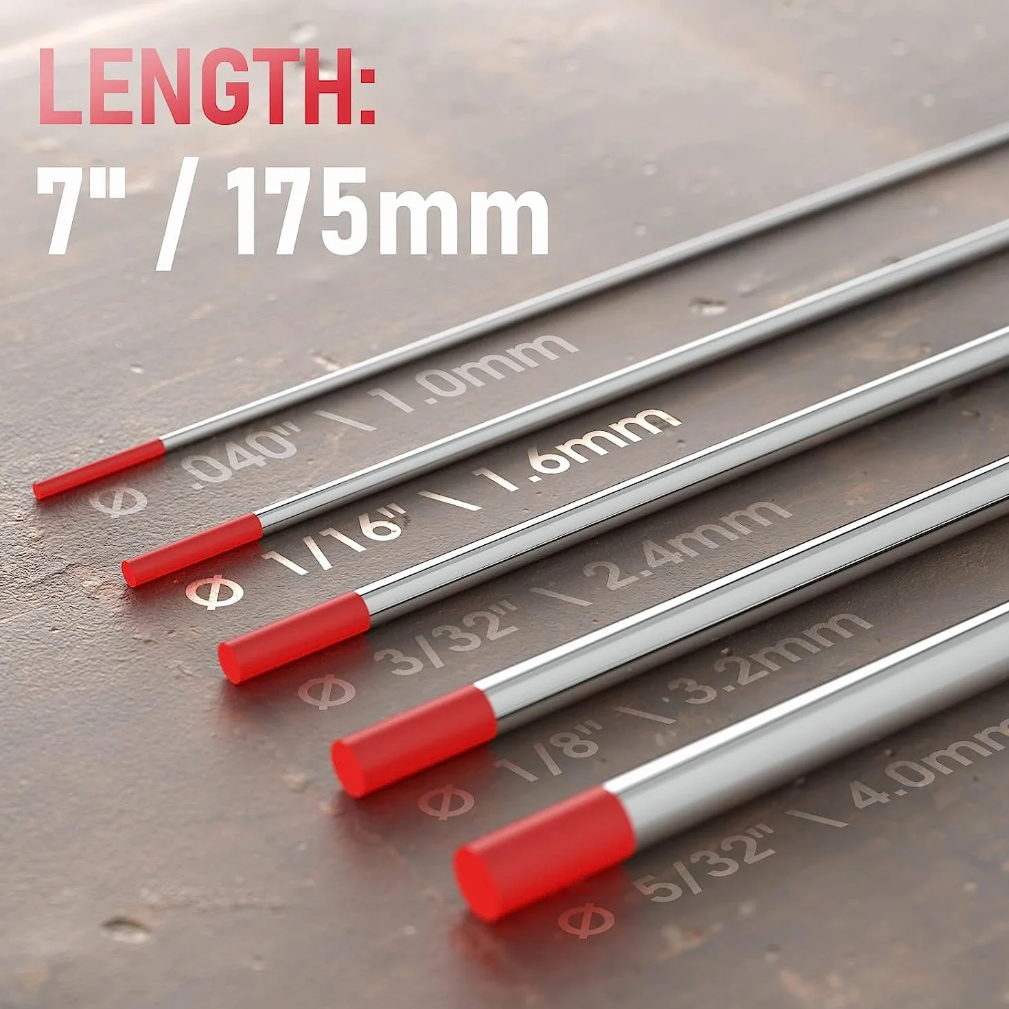 YESWELDER TIG Electrodo de Tungsteno 2% Toriado 1,6mm x 175mm (Rojo, WT20/EWTh-2) 10-pk