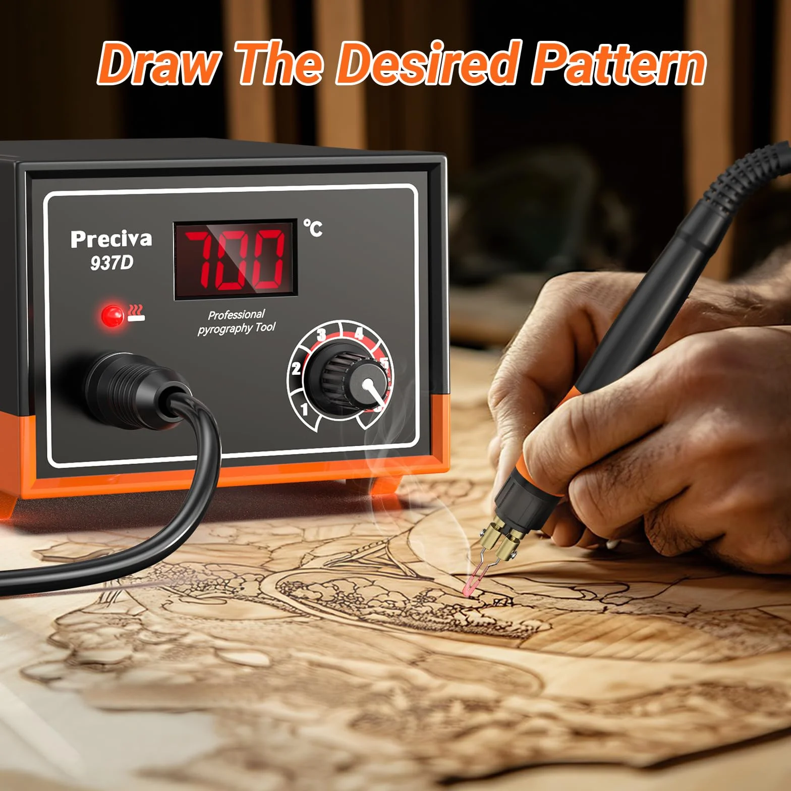 Preciva Pirograbador de Madera 25W 250-700°C con Pantalla Digital, Temperatura Ajustable, 20 Puntas Intercambiables, Estación de Pirograbado, Pirografo para Madera, para Madera y Cuero DIY