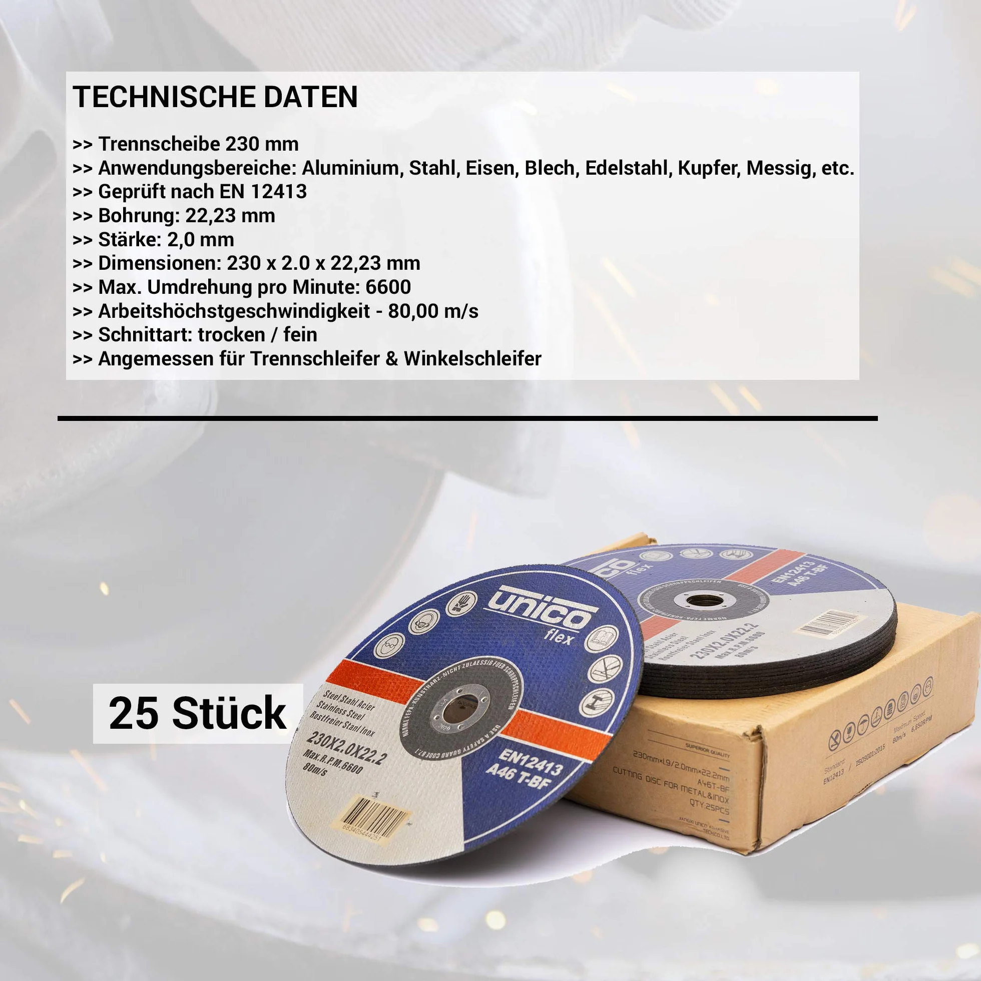 25 Piezas Disco de corte ø 230 x 2 mm Inox acero Inox. Metal Extra fina Disco flexible