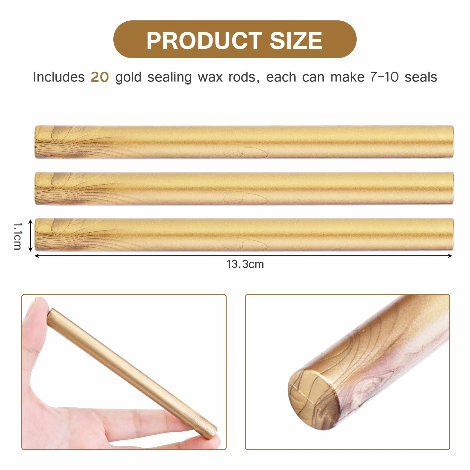 Barras de cera de sellado dorada 11 mm para pistola de pegamento, ideales para invitaciones de boda