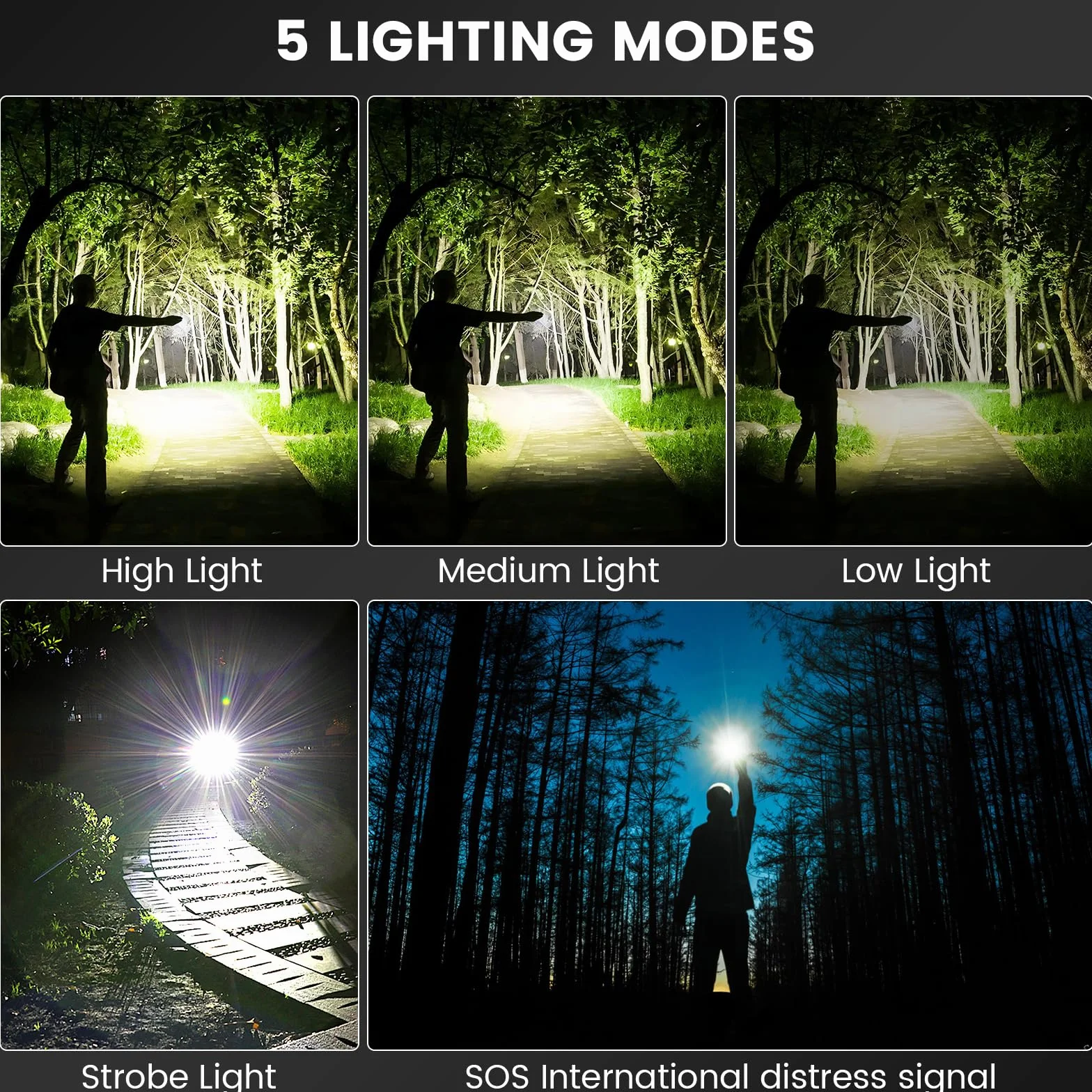 BEFAMALI Linternas recargables de alto lúmenes, 990,000 lúmenes, linterna súper brillante con 5 modos, resistente al agua, potente luz LED para el hogar, camping, senderismo (paquete de 2)