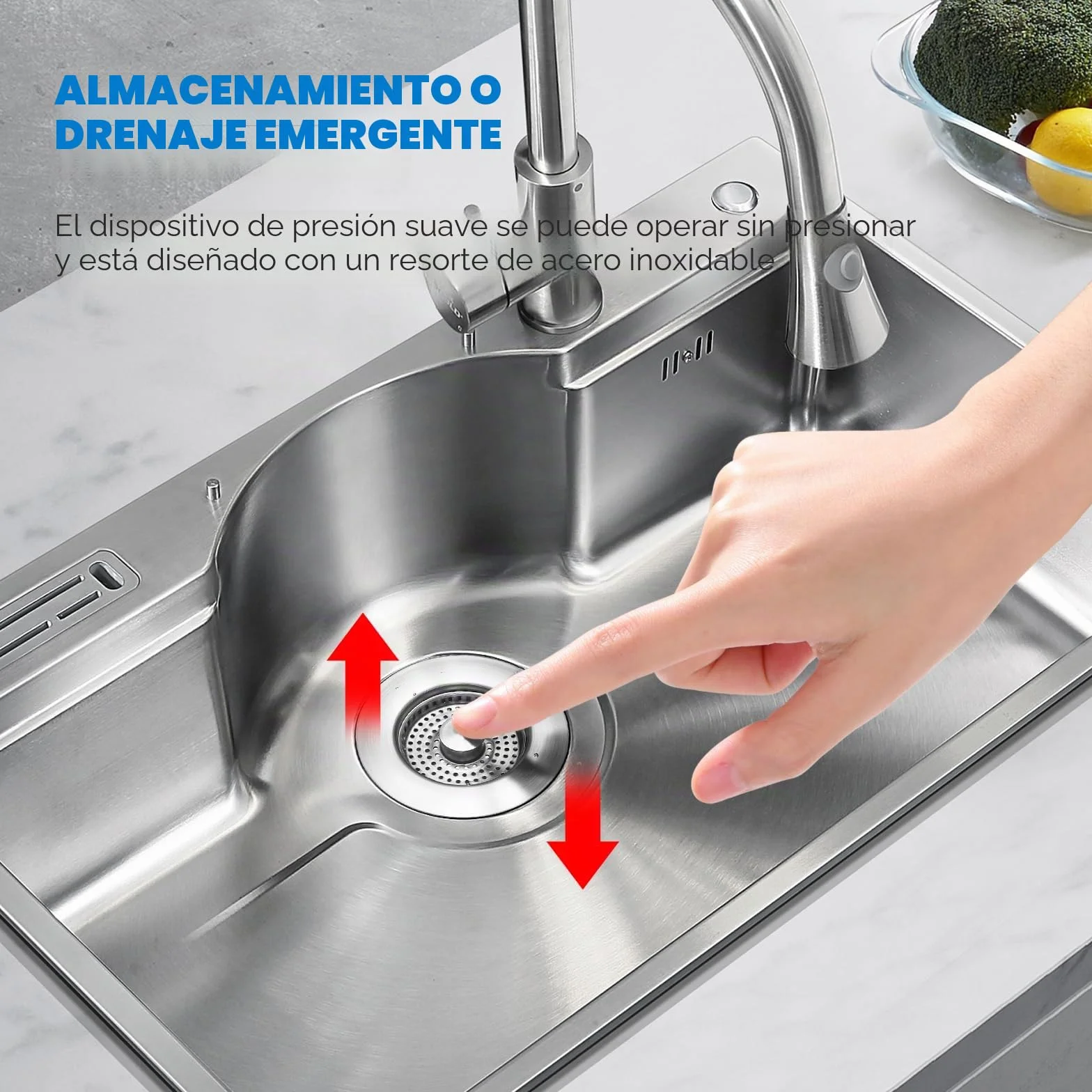 Tapon Fregadero Cocina Acero Inoxidable 3 en 1, Cesta Universal con Filtro, Orificio 75-86 mm