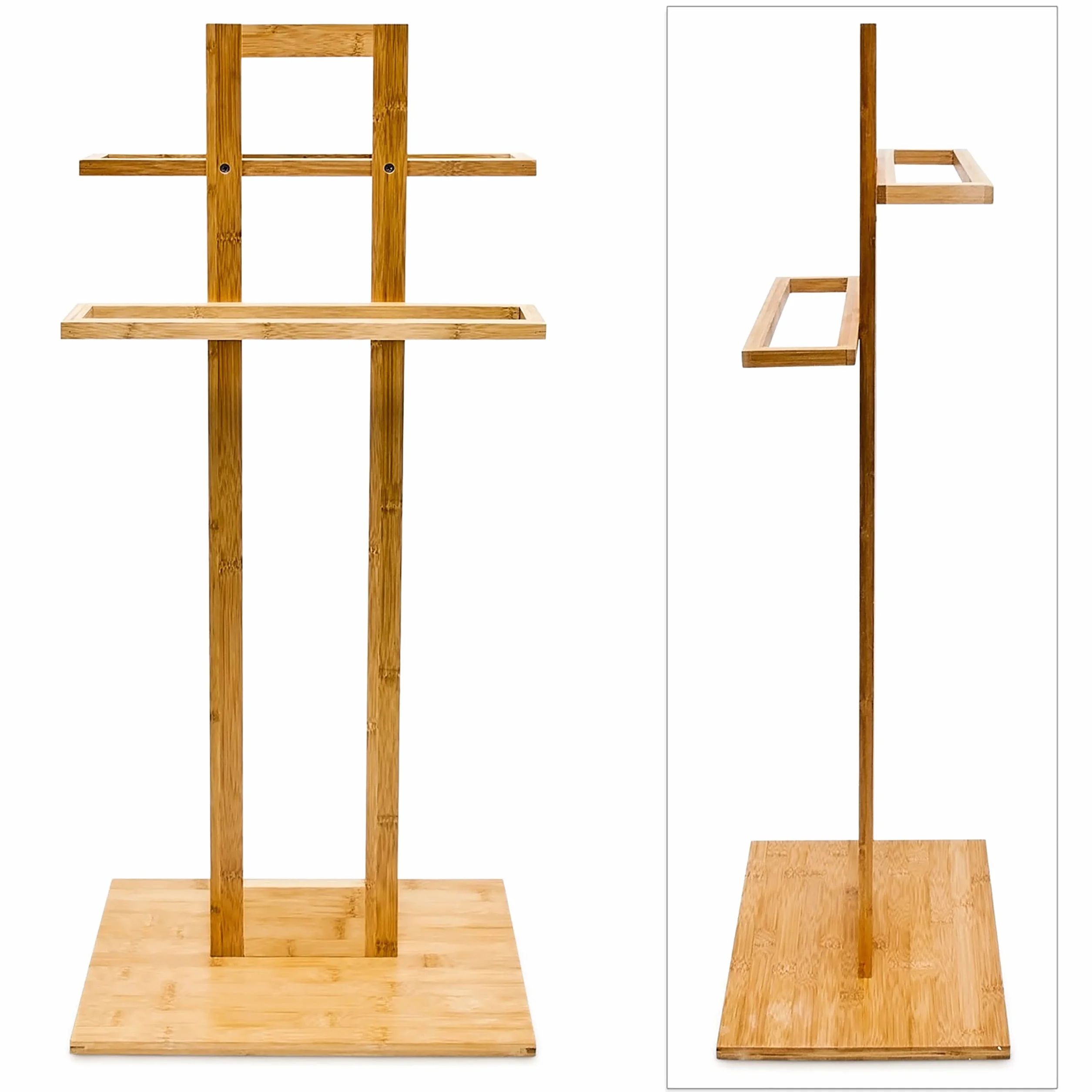 Relaxdays Toallero de Pie Bambú, Soporte para Toallas 37 x 25 x 85 cm, Estante para Baño, Portatoallas, Color Natural