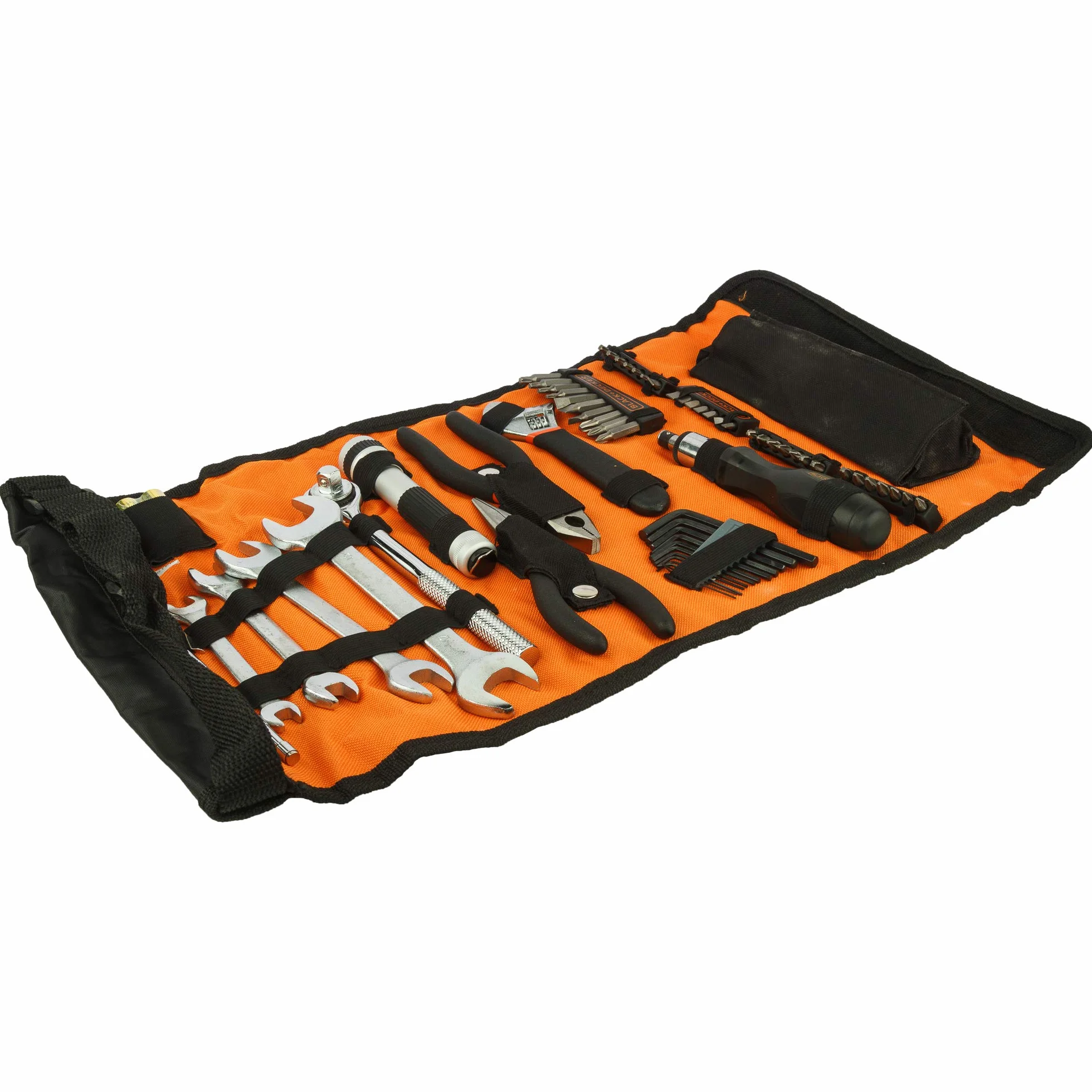 BLACK+DECKER Kit de Herramientas para Automóviles 71 Piezas, Incluye Linterna, Organizador Enrollable, Herramientas Manuales y de Bricolaje, Fácil Almacenaje - A7144