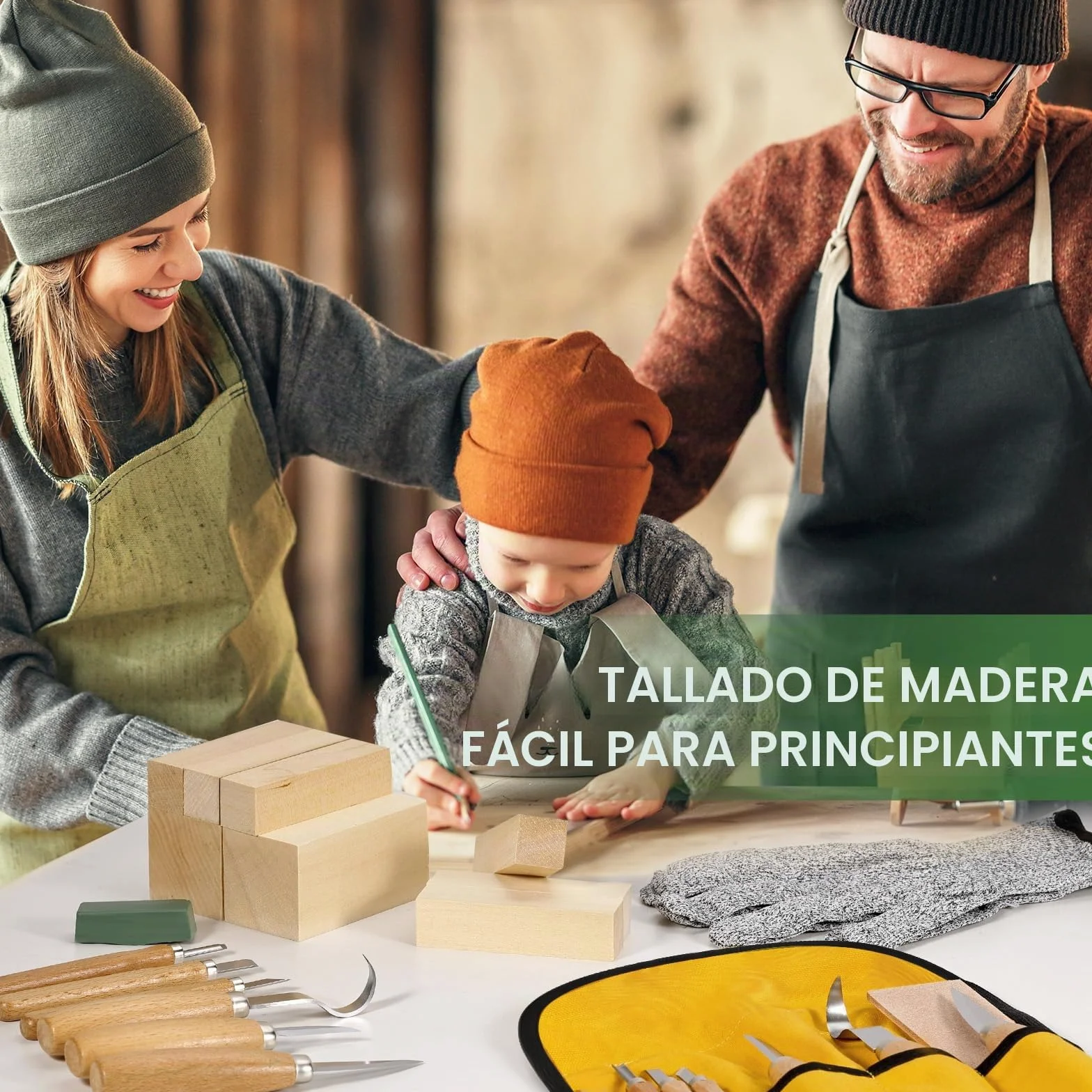 Kit de Tallado de Madera 19 en 1, Cuchillos y Bloques de Tilo para Principiantes