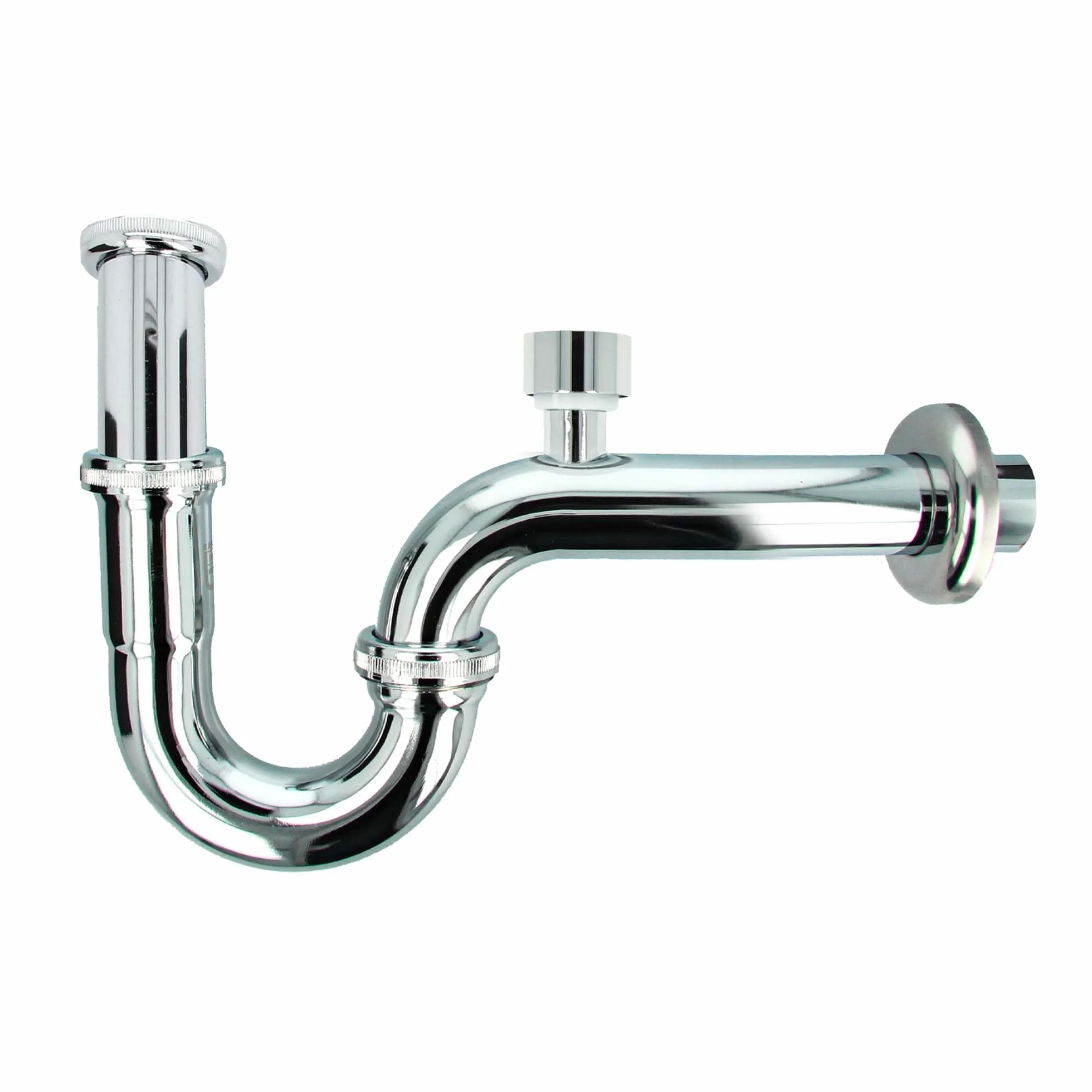 tecuro Sifón tubular con válvula de ventilación extralarga para lavabo, conector de 1 1/4 pulgadas, latón cromado brillante