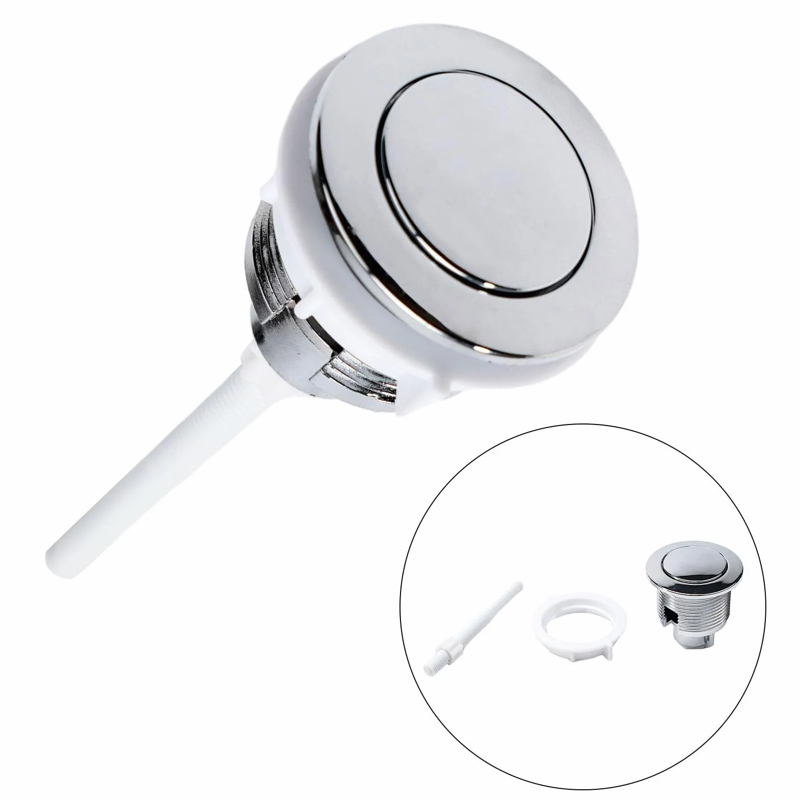 Botón de presión de tanque de inodoro de baño de descarga única de 38 mm en ABS plateado, fácil de instalar, reemplazo compatible con sistemas de cisterna de agua estándar para baños domésticos e