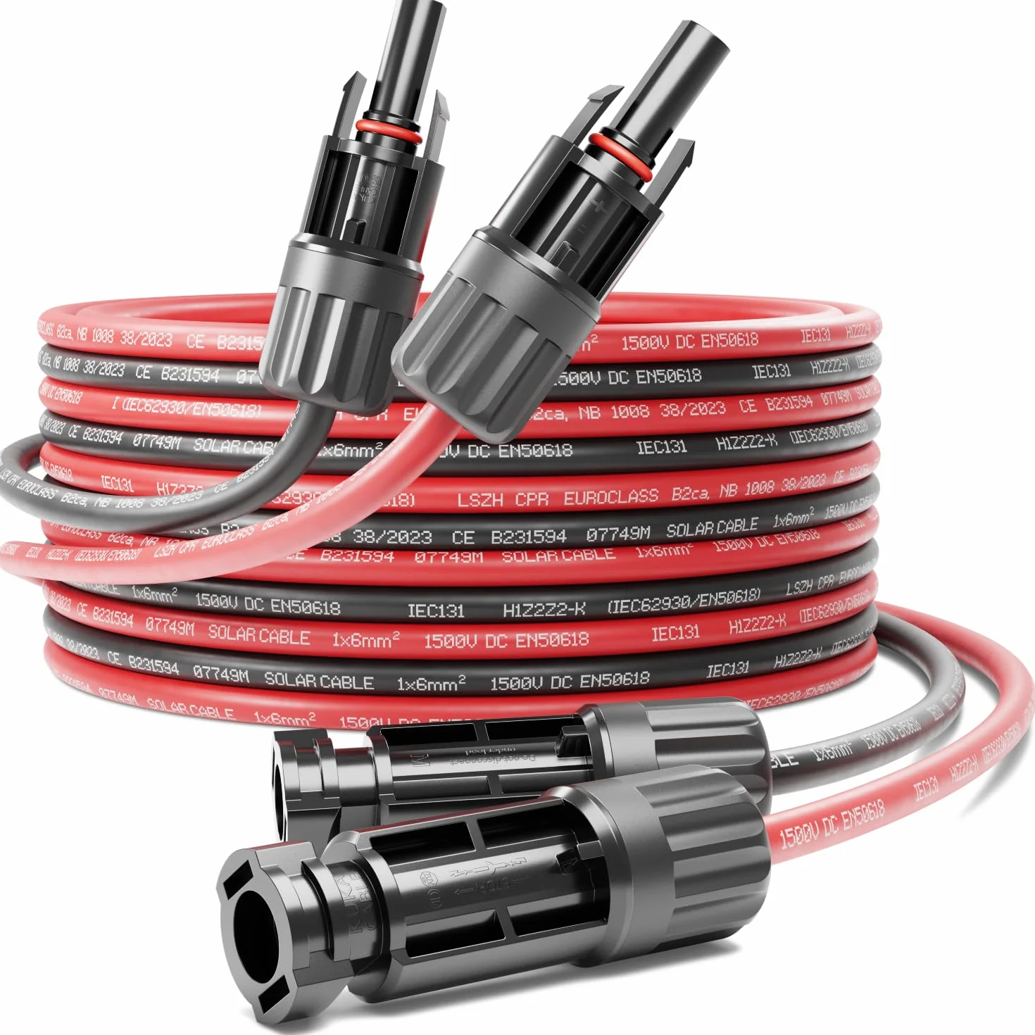 deleyCON Cable Solar PV4 7,5m 6mm² Extensión Juego para Sistemas Fotovoltaicos IP68 1kV CA 1,5kV CC Resistente Intemperie UV