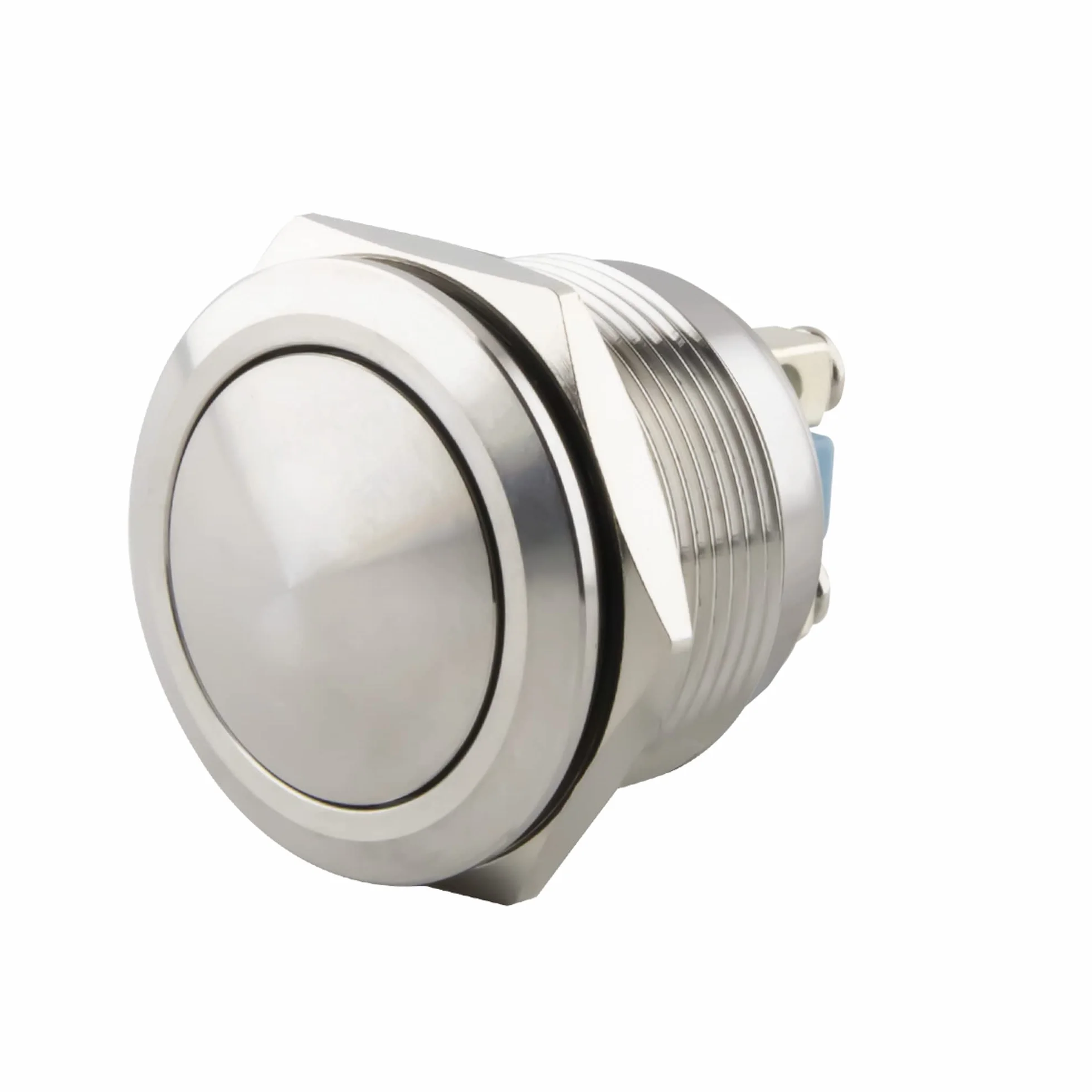SeKi Pulsador de acero inoxidable, diámetro de 22 mm, forma de cabeza curvada, ojales/conector plano 0,5 x 2,8, conector pulsador de timbre.