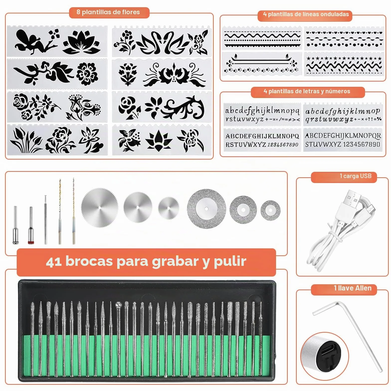 Kit de herramientas de grabado eléctrico de 60 piezas, bolígrafo de grabado recargable USB inalámbrico mini bolígrafo grabador rotativo para arte DIY, grabado en vidrio, madera, metal, piedra