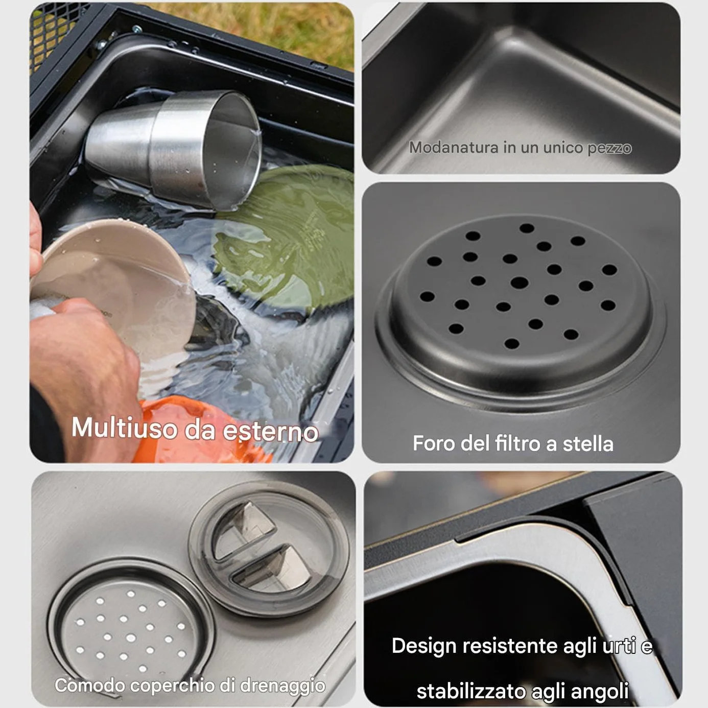 Lavabo de campo, fregadero al aire libre | Lavabo de acero inoxidable | Bañera, lavabo multiusos con tapón de drenaje para picnic interior, exterior, lavandería