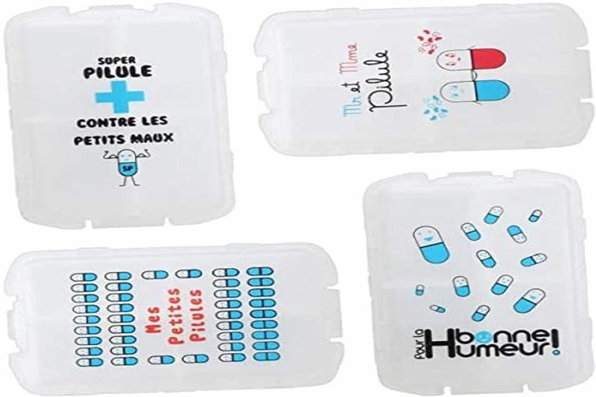 sensly Pastillero Caja para pilule Transparente Varios Compartimento con Tapa, 10 x 7 x 3 cm, diseño Aleatorio