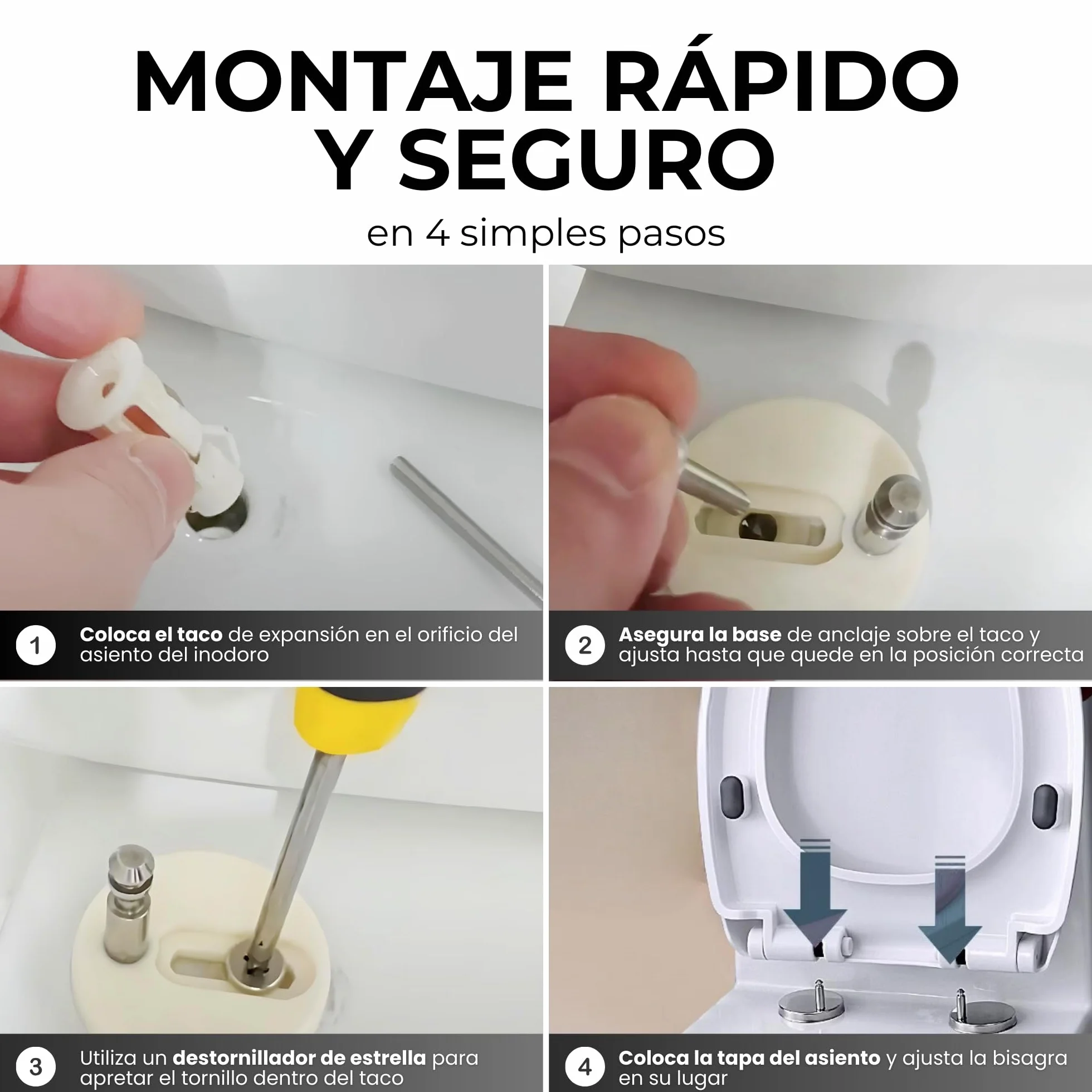 Pack de 4 Tornillos de Nailon para Asiento de Inodoro, Fijaciones Premium para una sujeción firme y duradera. Renueva las Bisagras de tu WC con confianza.