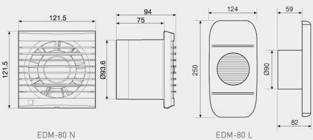 Soler & Palau; EDM-80L (más opciones clic: aquí); extractor baño doméstico para reja de ventilación, modelo básico. diam: 90mm.