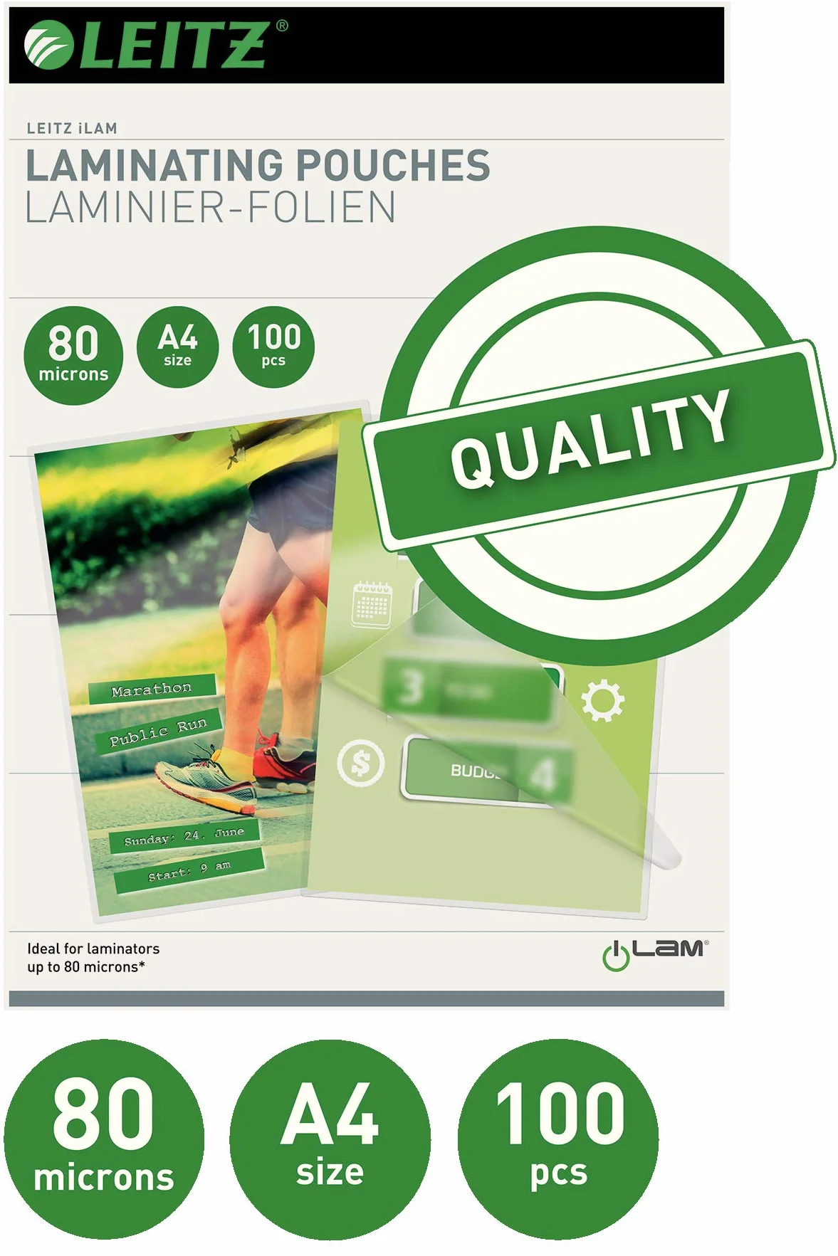 Leitz iLam Bolsas de Plastificación A4 80 Micras Transparente Brillante Pack 100