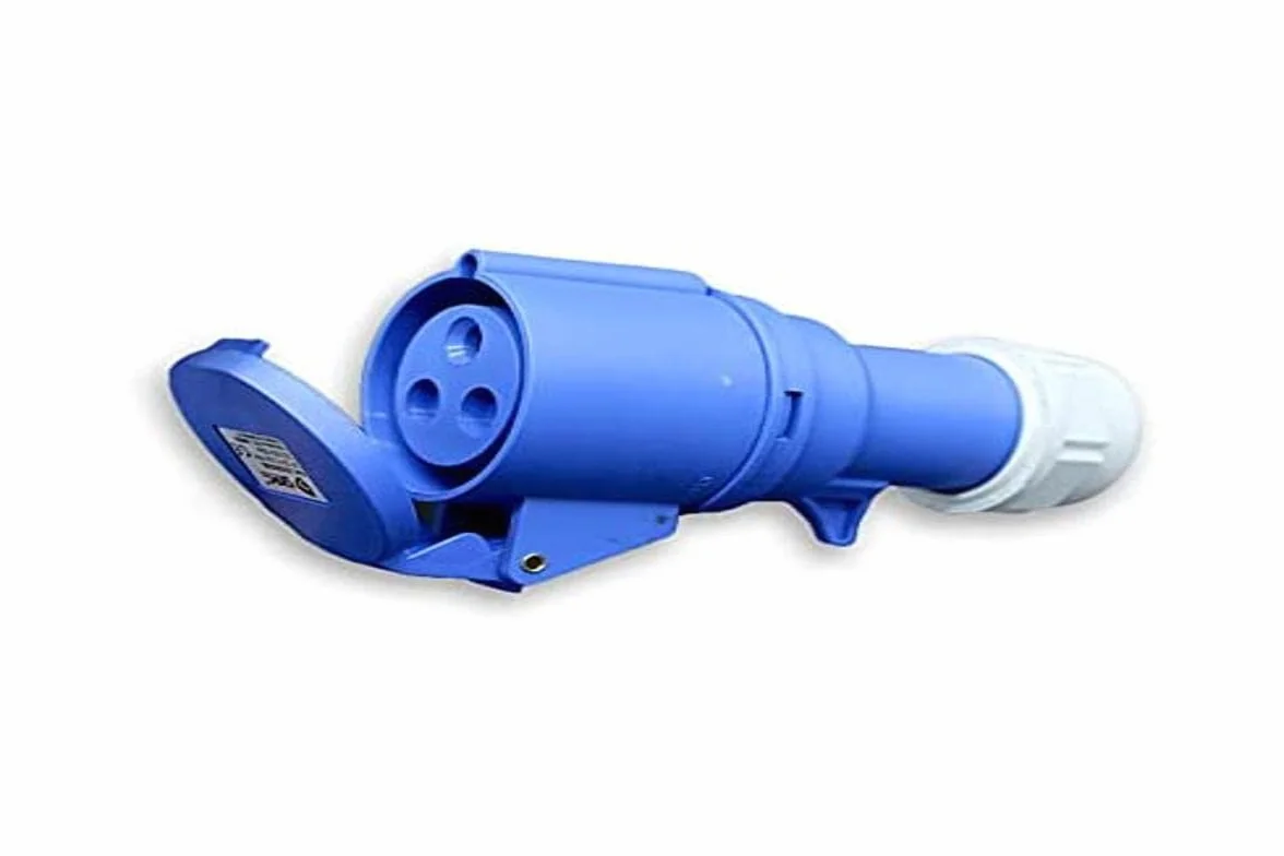 Base aérea 2P+T Azul 32A 220V, Ideal para alimentación eléctrica Segura y conexión de Equipos industriales y Herramientas en Exteriores.