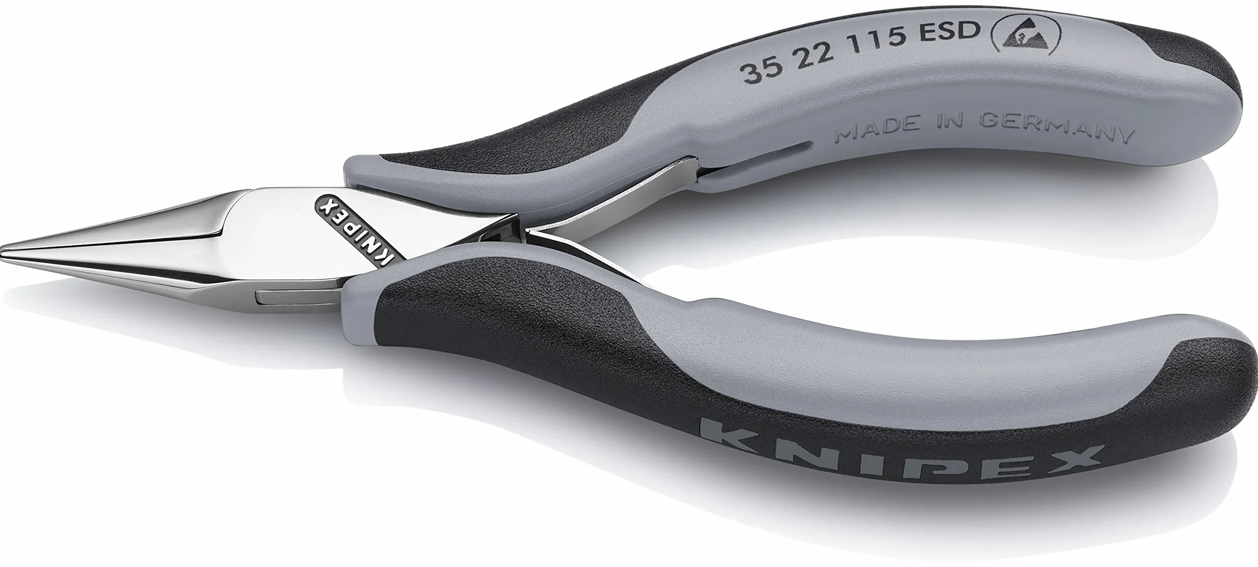 KNIPEX Alicate de montaje para electrónica ESD con articulación machihembrada con mangos multicomponente 115 mm, 35 22 115 ESD