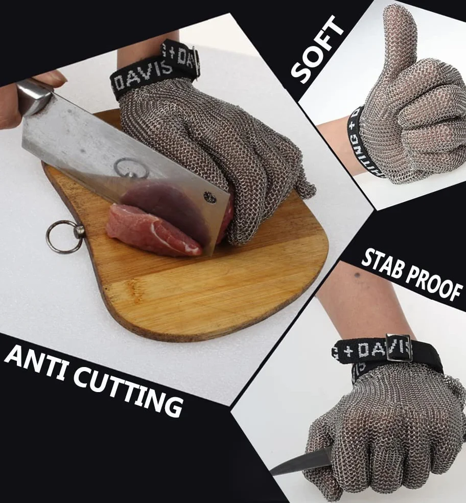 Guantes de Trabajo Anticorte Guantes de Trabajo de Seguridad de Metal Resistentes a Cortes, Guantes de protección Sastre Carpintero reparador con muñequera Ajustable (Size : A Pack of One/S)