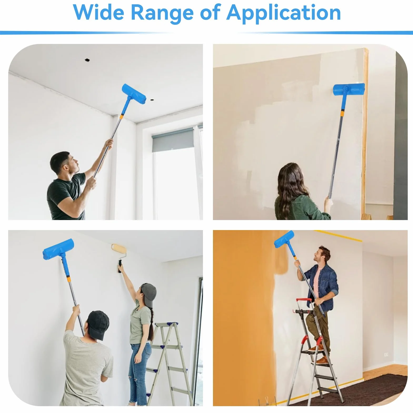 Rodillo de pintura de techo con protector de goteo, mango ajustable, cepillo reutilizable para pintura de ventana de jardín y garaje, herramienta eficiente y sin desorden
