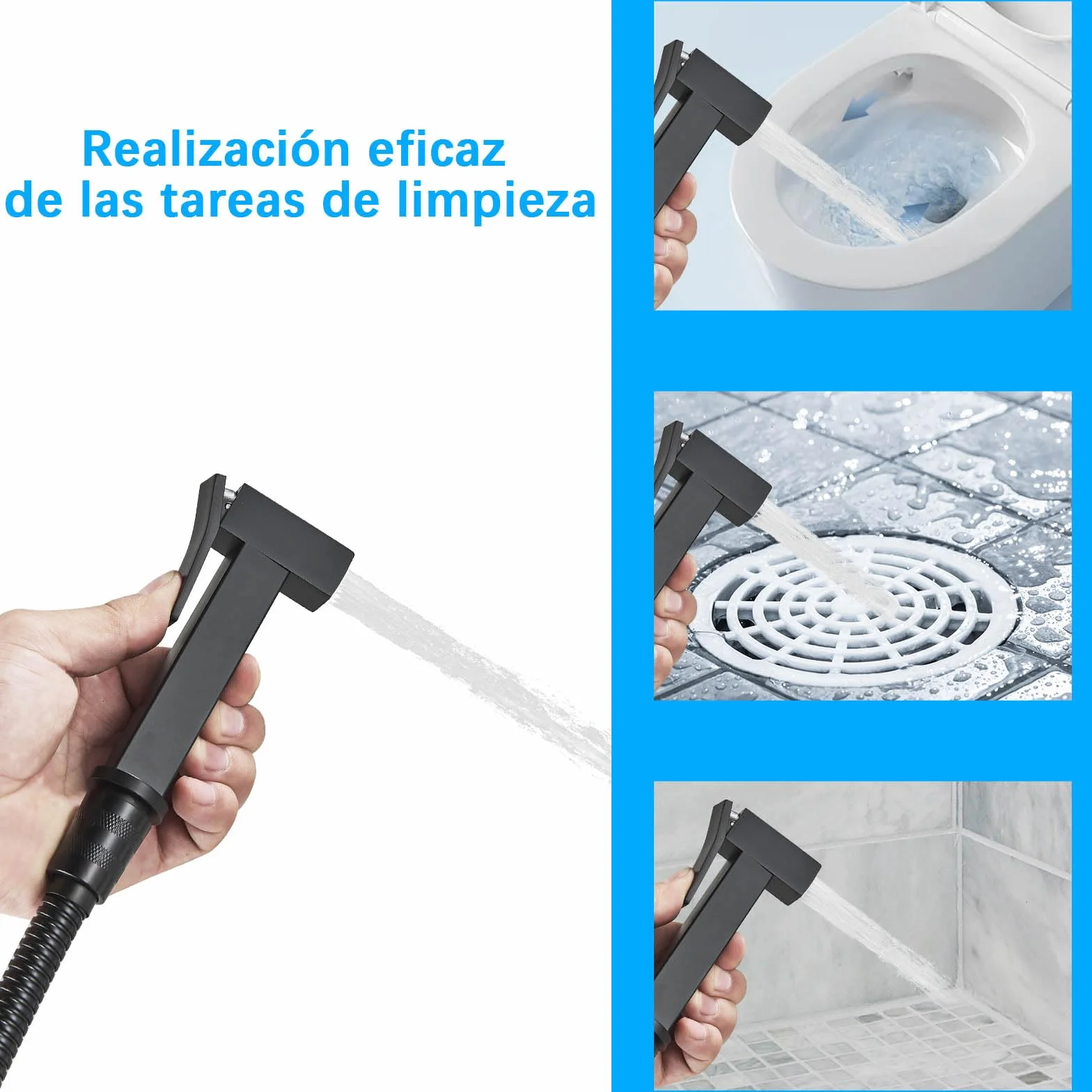 Pulverizador de Bidé para Inodoro Negro, Multifunción, Agua Fría y Caliente, Kit Portátil con Manguera WC