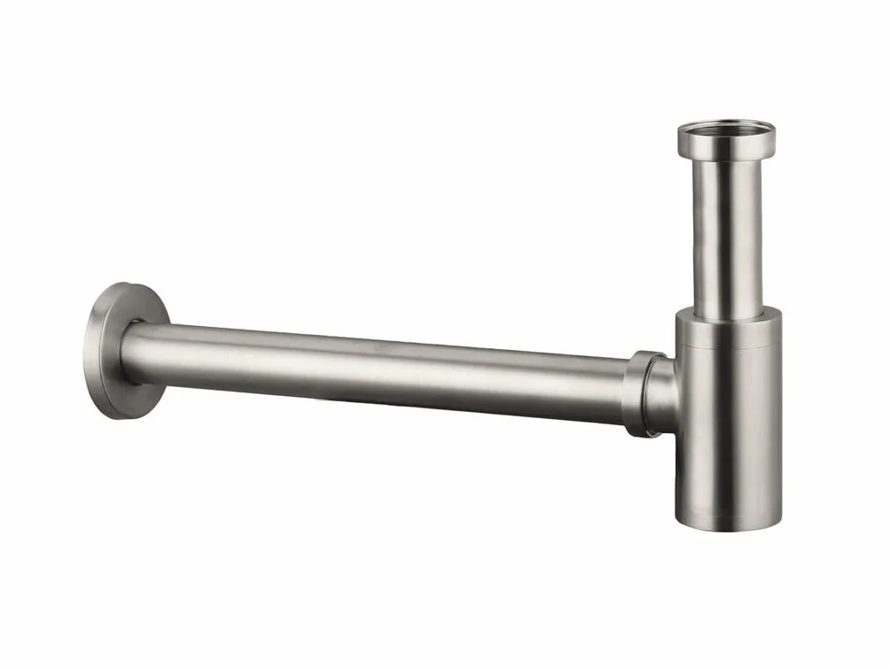 GME Sifón Botella Lavabo G1 1/4" Ø32 mm | Salida 330 mm | Diseño Decorativo Metálico | Acabado Níquel | Instalación Universal