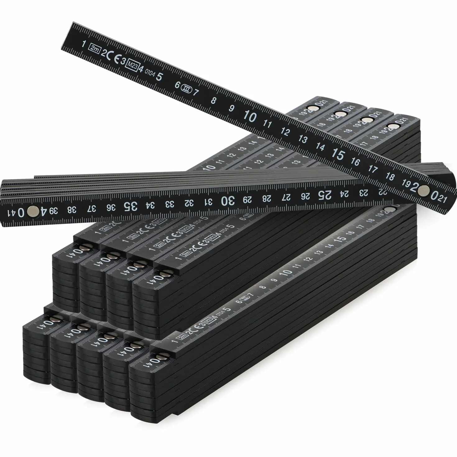 com-four® 10x metro plegable de plástico, regla de 2 metros con escala en centímetros, herramienta para taller y construcción (10x blanco y negro - 2 metros)
