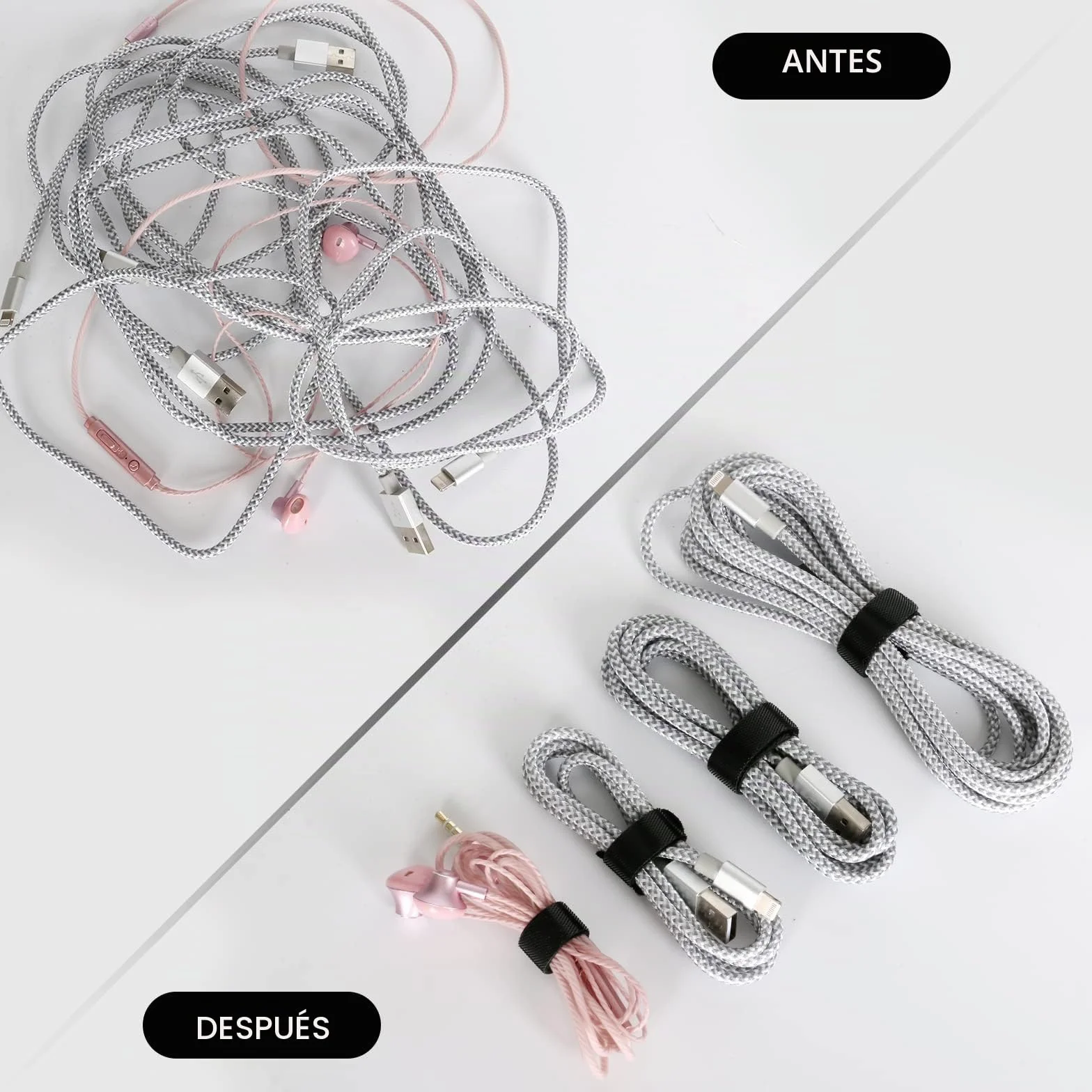 JUEGO DE 100 ataduras de cable reutilizables, negros, autoadhesivos y extra resistentes para una gestión óptima de los cables, bridas cables ajustables y resellables