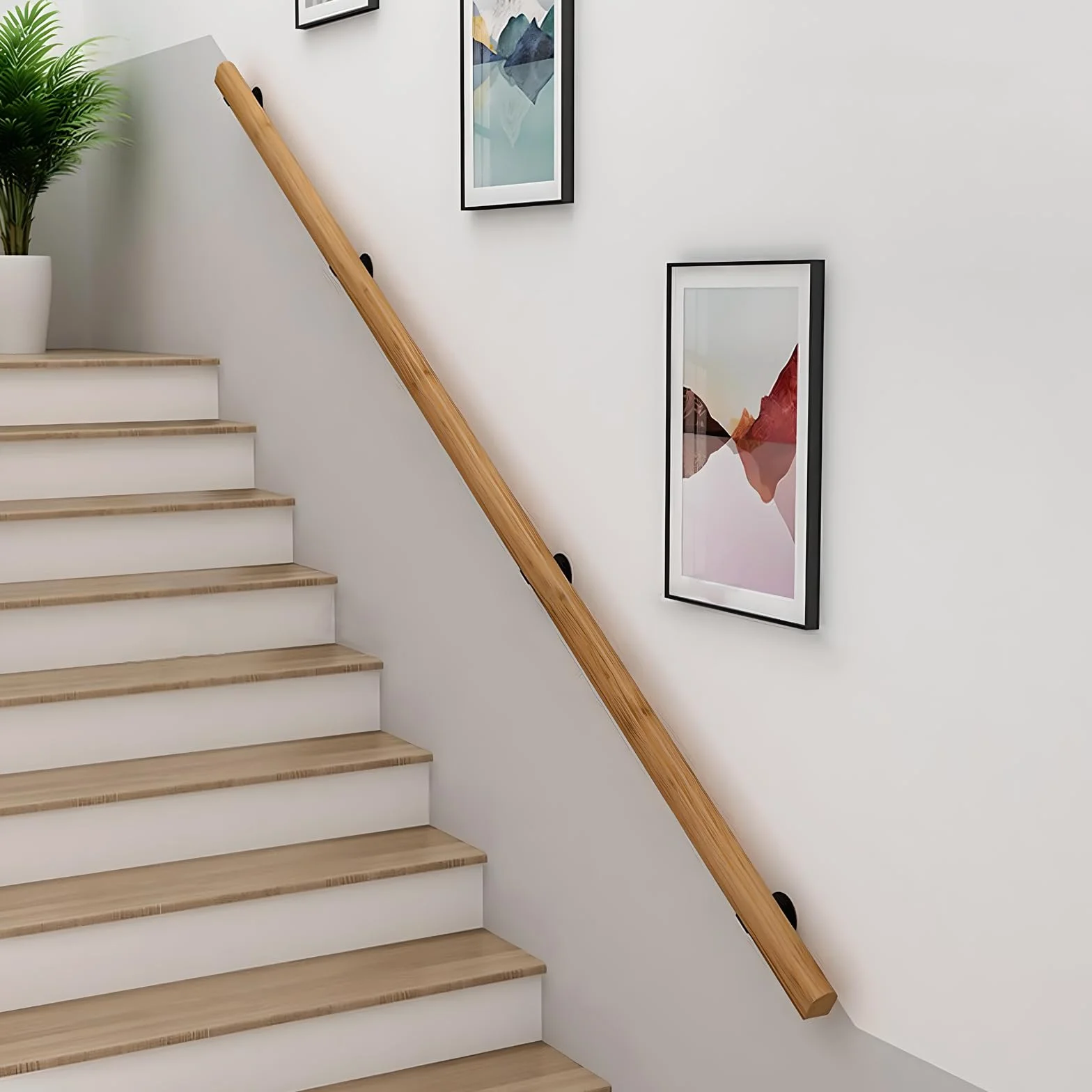 Pasamanos De Madera Redondo, Barandilla De Escalera Interiores, Antideslizante Barra De Soporte para Pasillo con Kit Completo, De 50-400 cm, Con 2 Soportes Para Ancianos (madera, 180cm)