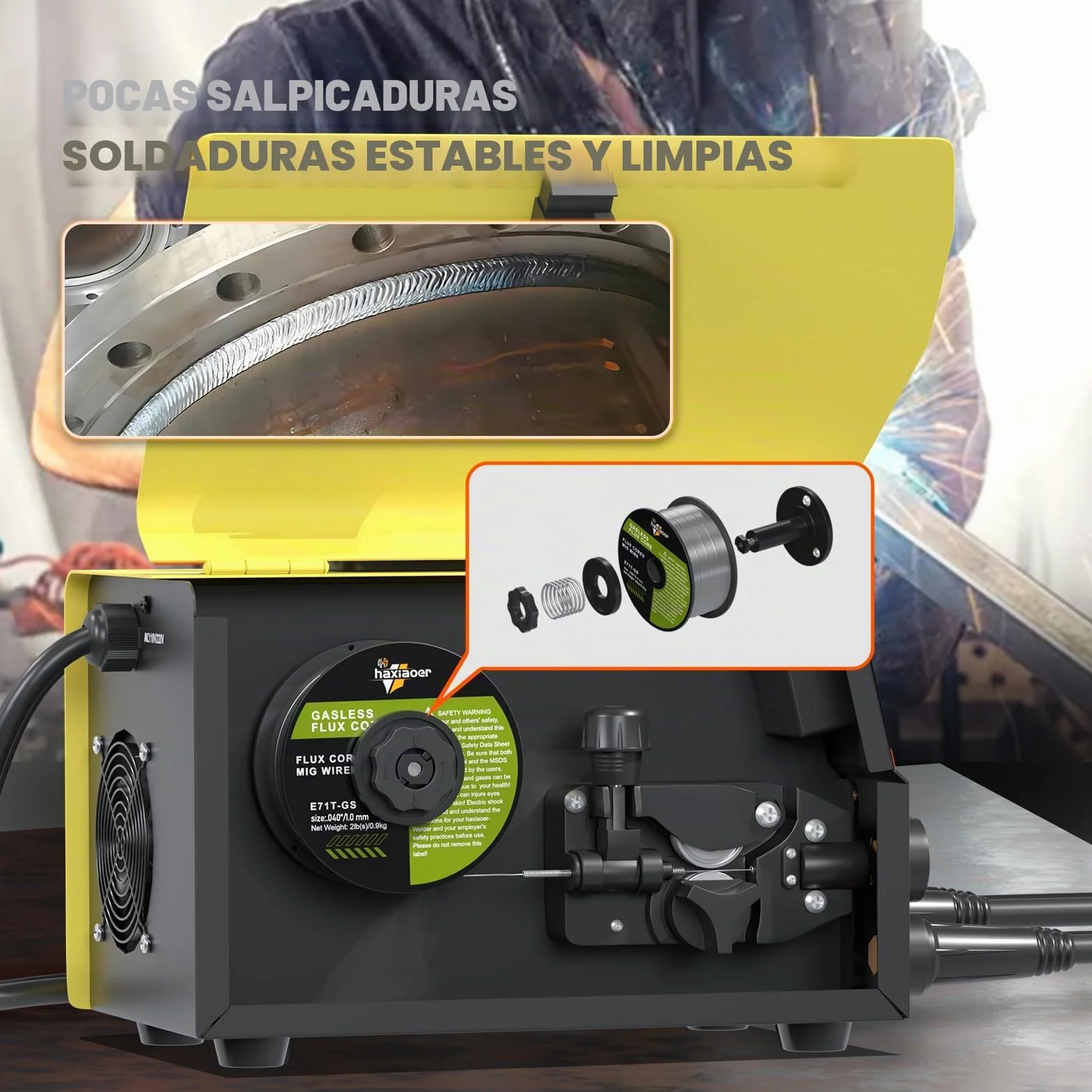 haxiaoer Alambre de soldadura MIG de 1,0 mm, 3 kg, D100, 3 rollos de alambre de relleno sin gas para soldadora MIG/MAG FLUX, E71T-GS