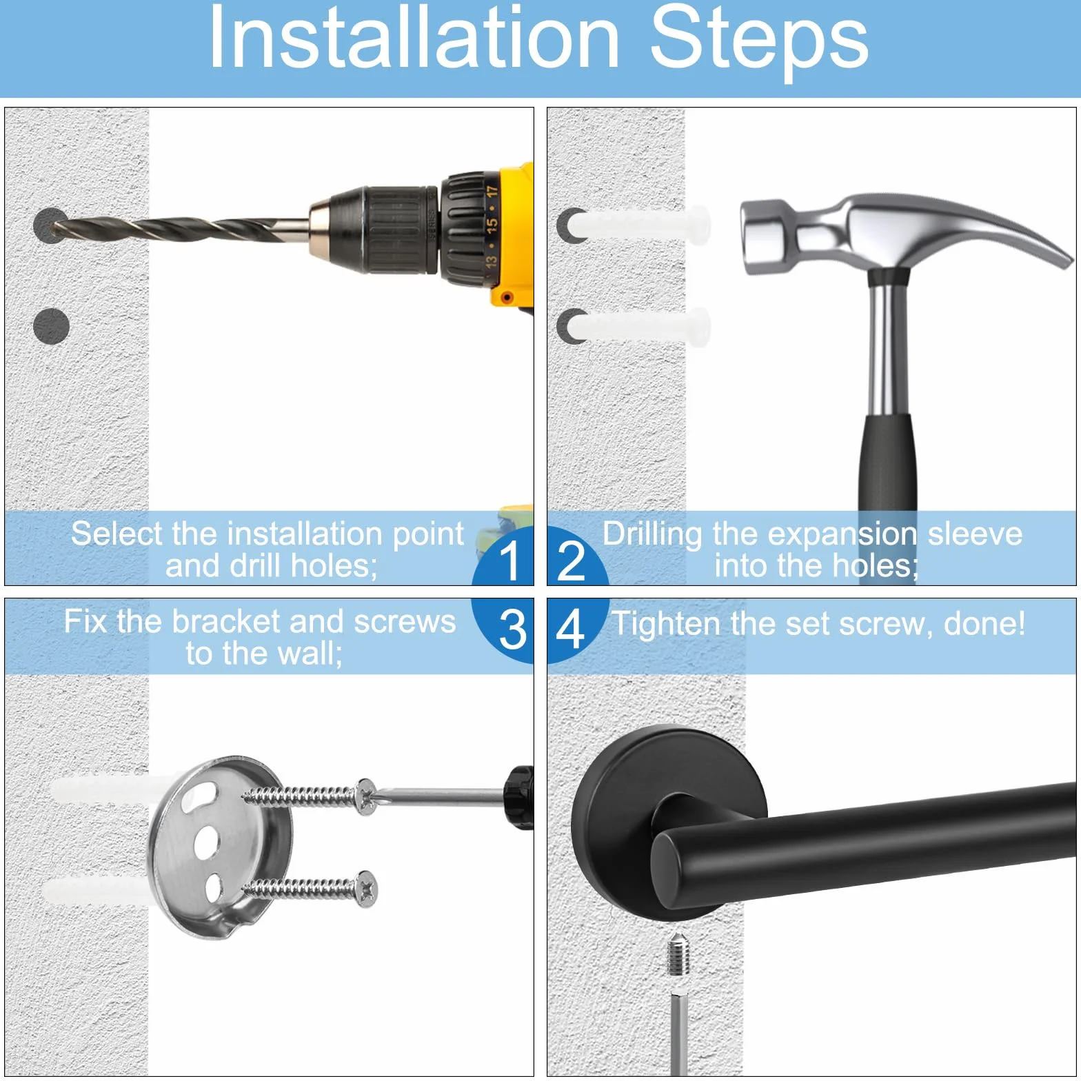 Toallero Montado en la Pared Acabado Cepillado de Acero Inoxidable 304 Pequeño Soporte de Toalla para Baño y Cocina 40cm (Negro)