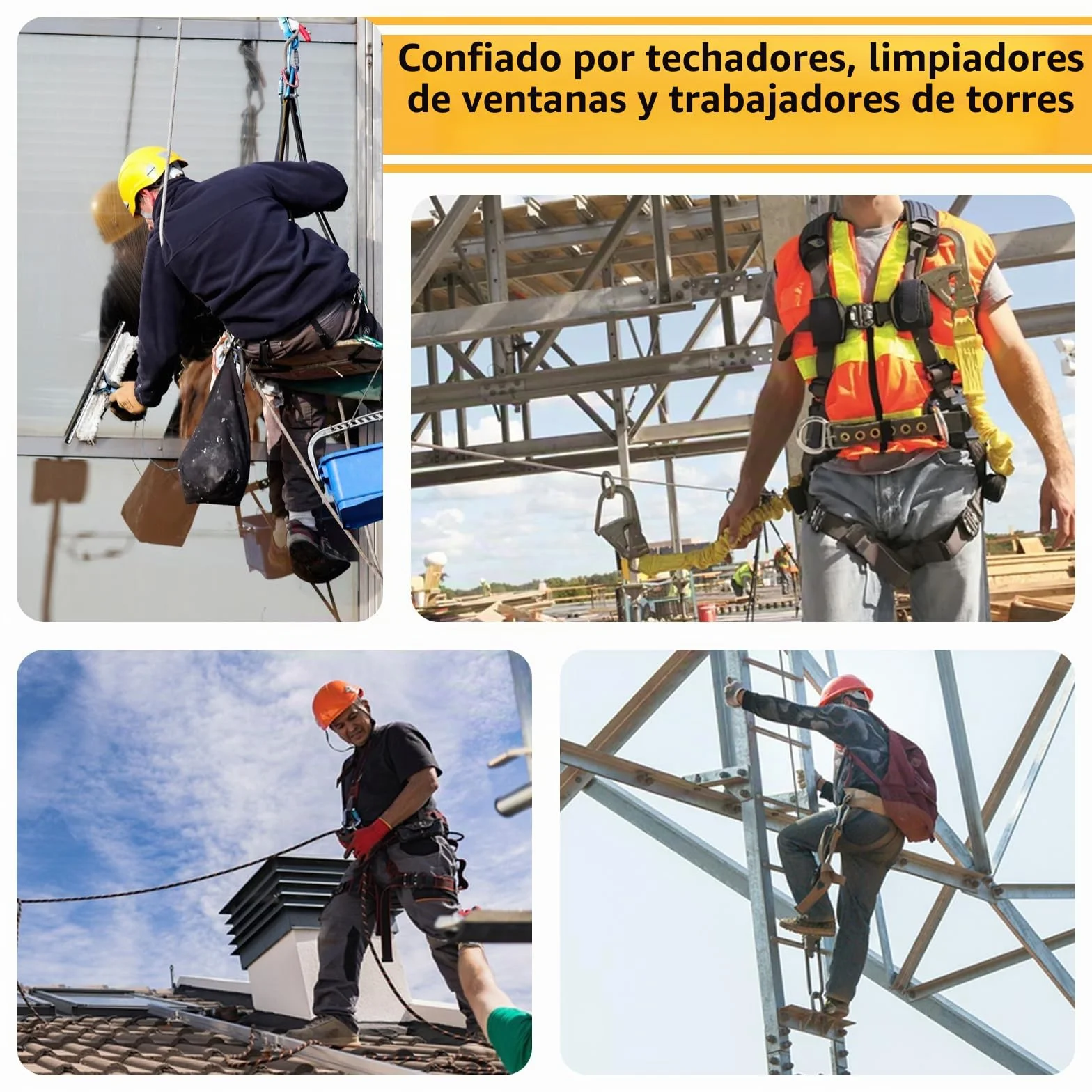 JAOGAUS Arnés de seguridad anticaídas doble cuerda ganchos ajustable 100 kg EN 361/354/355