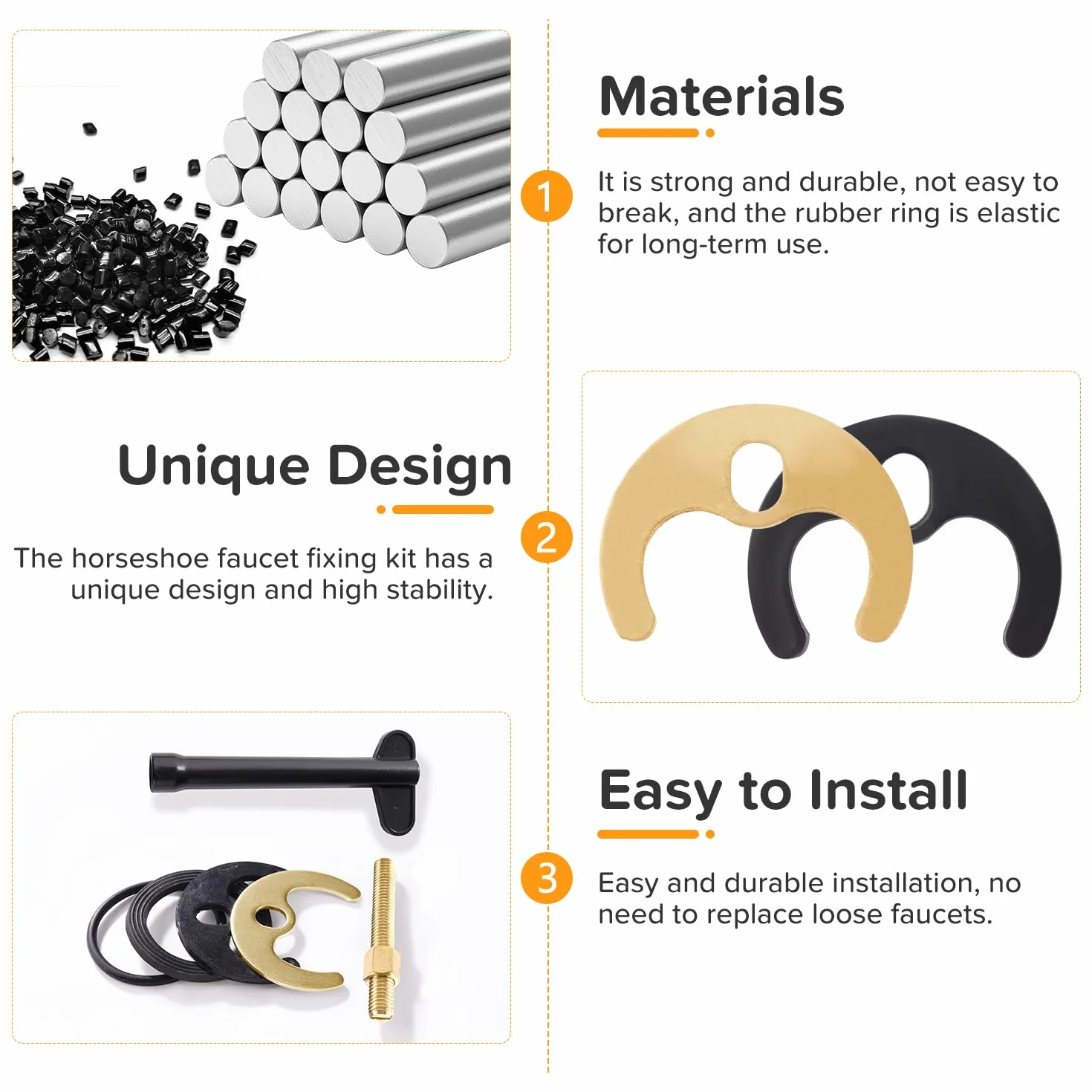 M8 Kit de Fijación de Grifo Monobloque, Fijación Grifo un Solo Orificio, con Llave Inglesa, para Cocina Baño Lavadero, Dorado