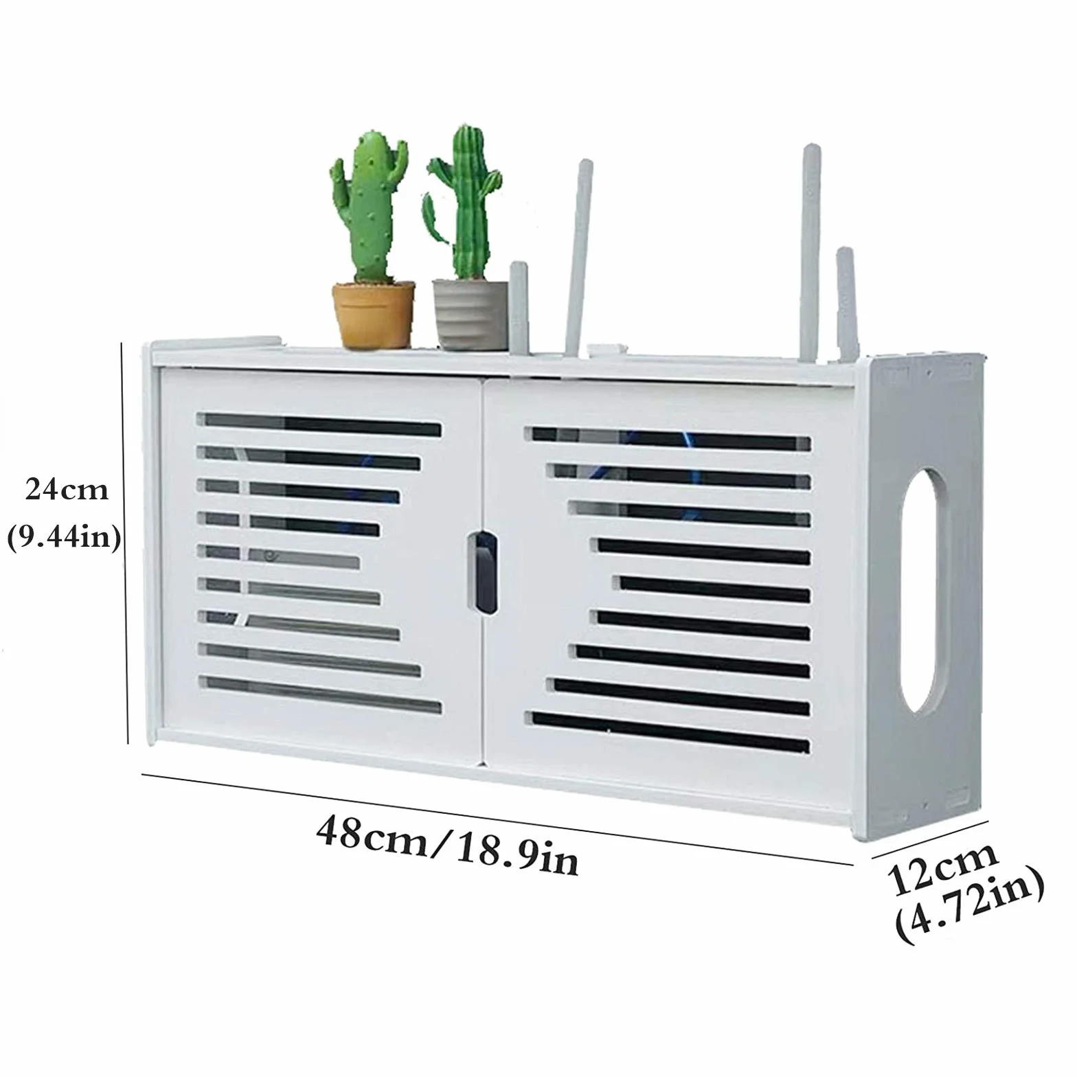 Estante de Almacenamiento de Router, Blanco Caja de Almacenamiento para Router y Cables, Plástico de Madera, Soporte Router Pared Almacenamiento de Cable E
