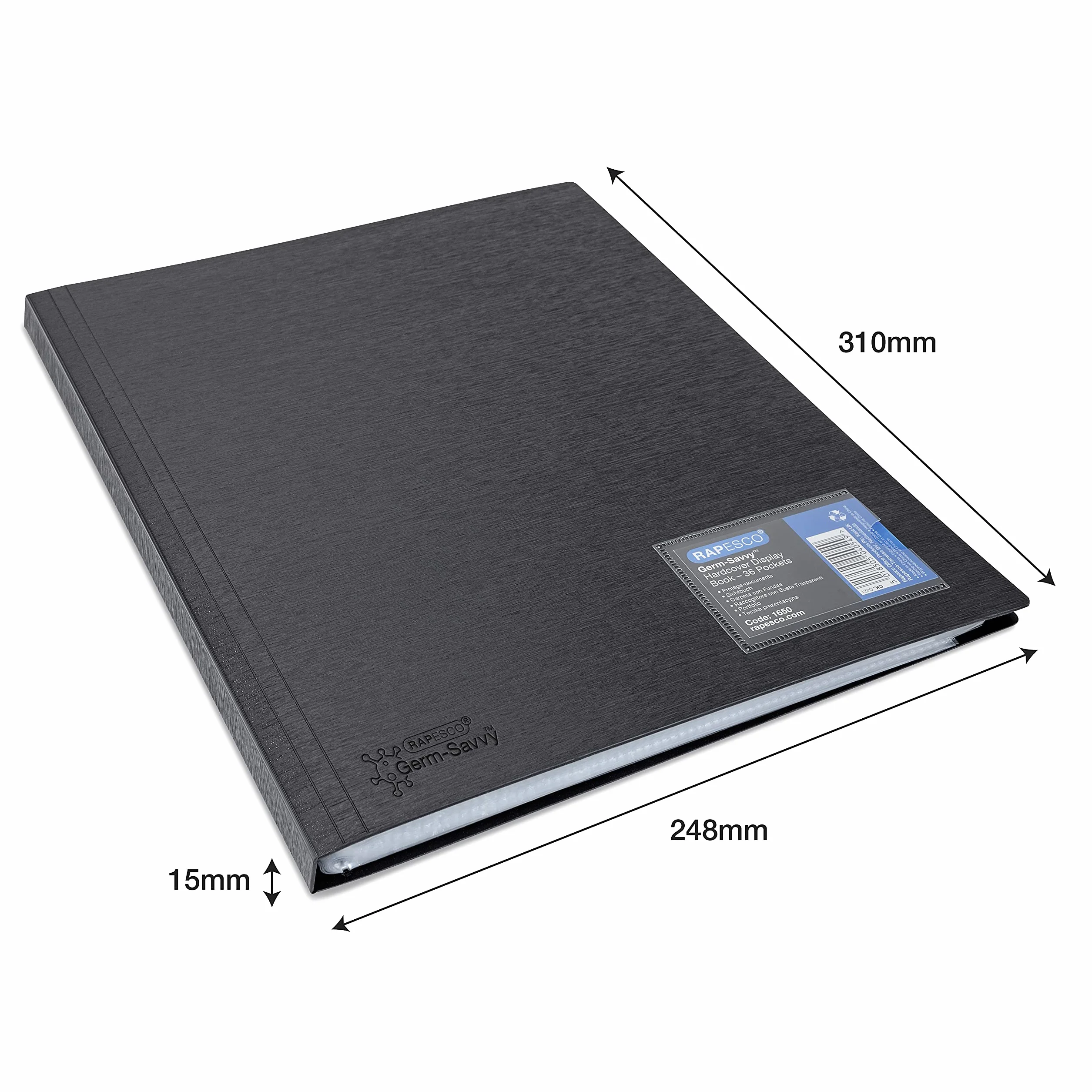Rapesco 1650 Germ-Savvy Antibacteriano Carpeta Fundas A4 Polipropileno 36 Fundas Negro